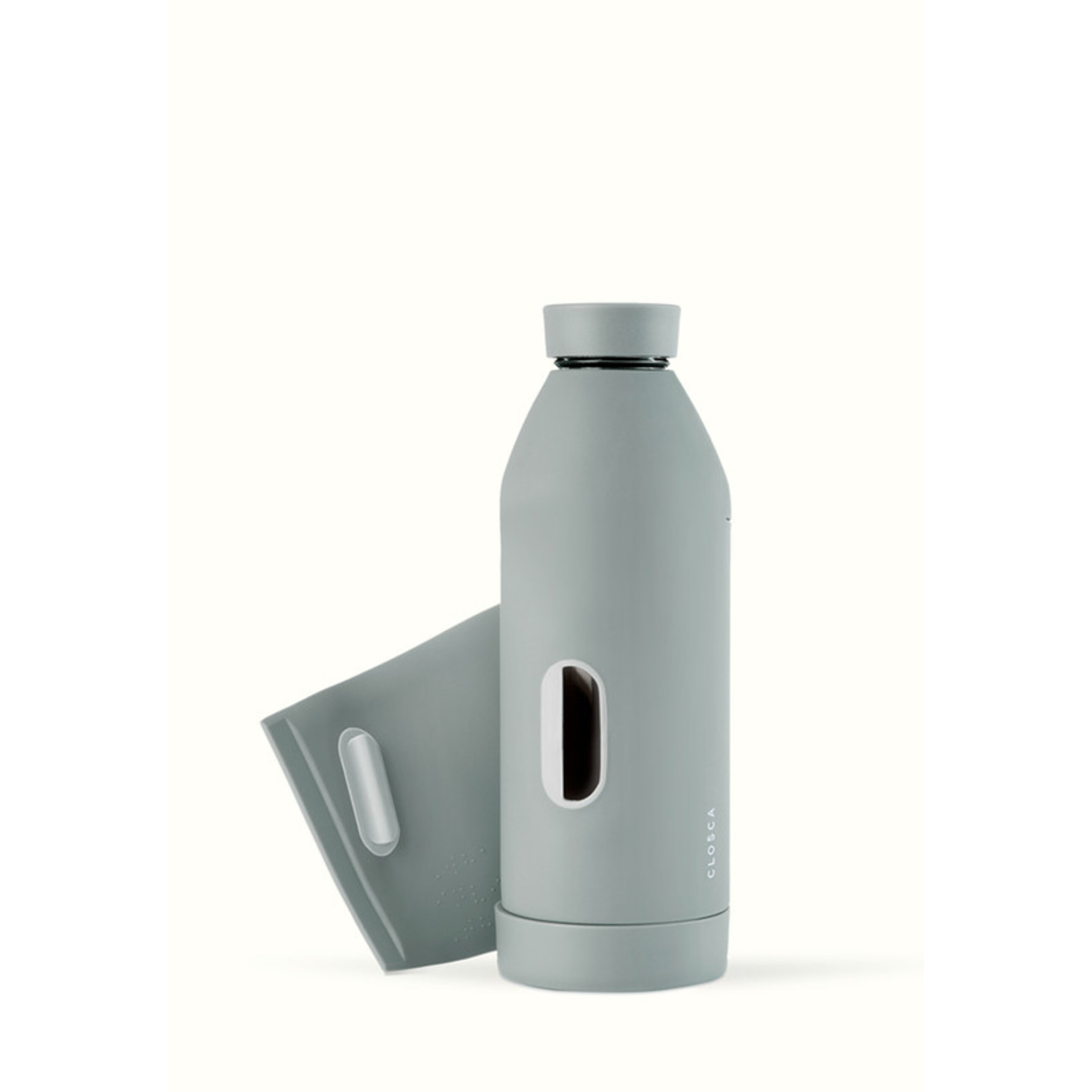 Botella De Agua Clásica De Vidrio De 420 Ml - Gris - Doble Apertura Y Sistema De Agarre.  MKP