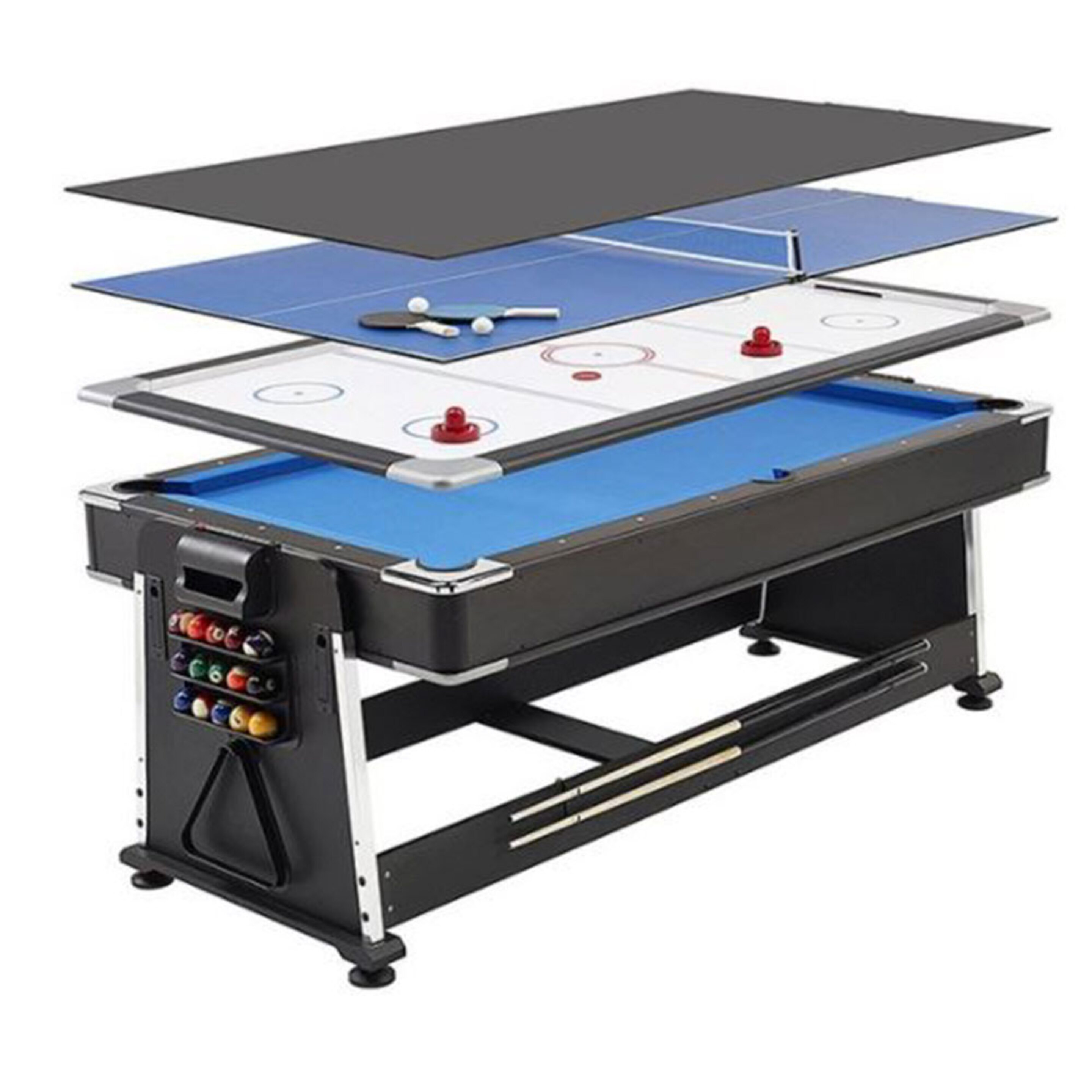 Multijuego Giratorio 4 En 1 Devessport  Con Billar, Air Hockey, Ping Pong Y Mesa Comedor