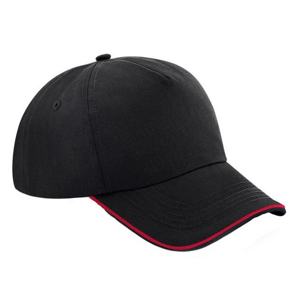 Gorra De Cinco Paneles Diseño Auténtico Beechfield - negro-rojo - 