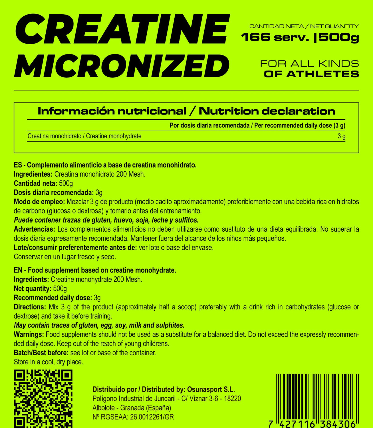 Creatina Micronizada 200 Mesh - 500g De Masmusculo Fit Line Sabor Neutro