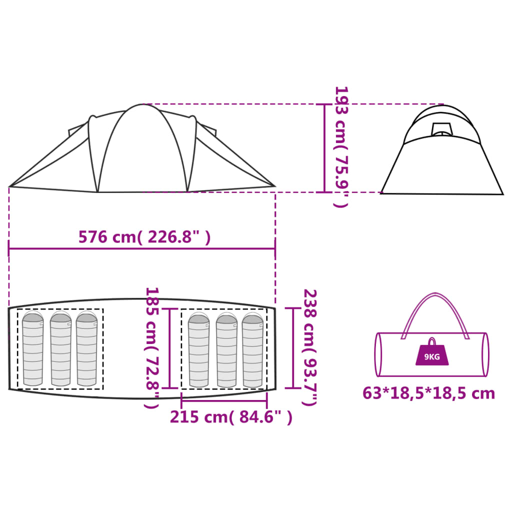 Tenda De Campismo Vidaxl 6 Pessoas 215 X 185 X 150 Cm