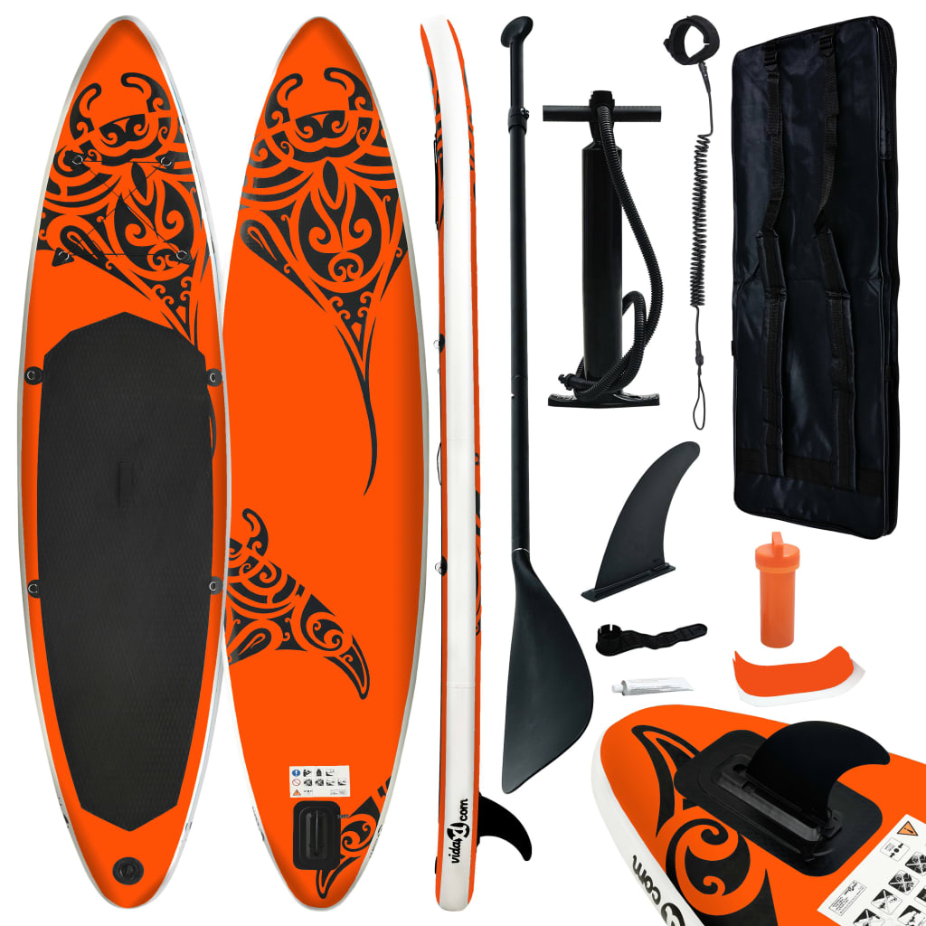 Juego De Tabla Paddle Surf Hinchable Vidaxl 366x76x15 Cm - naranja - 