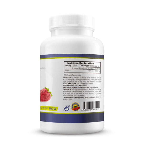 Vitamina C Masticable - 60 Tabletas De Mm Supplements Sabor Fresa Acida