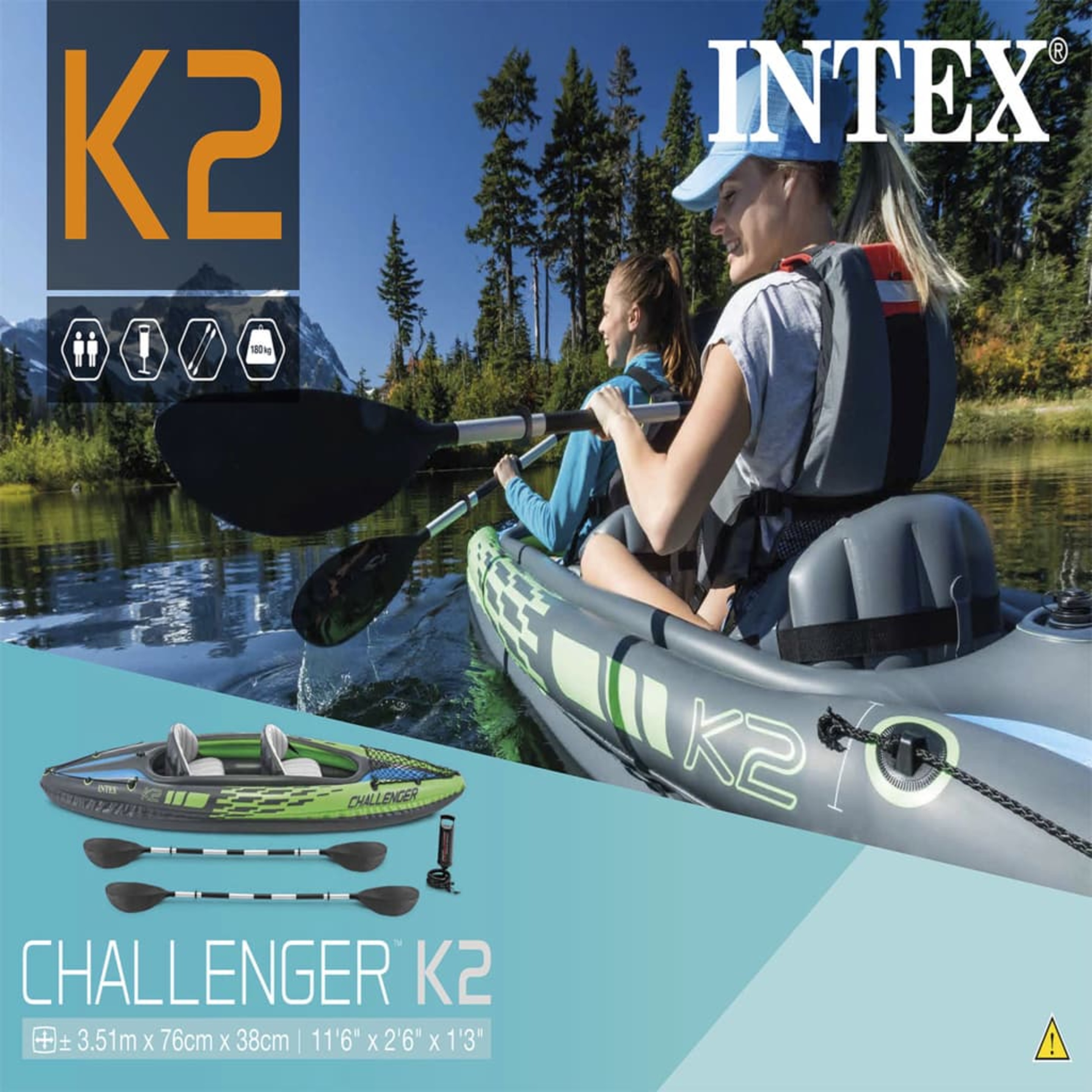 Intex Kayak Inflable Challenger K2 68306np - Verde - Kayak 2 plazas  MKP