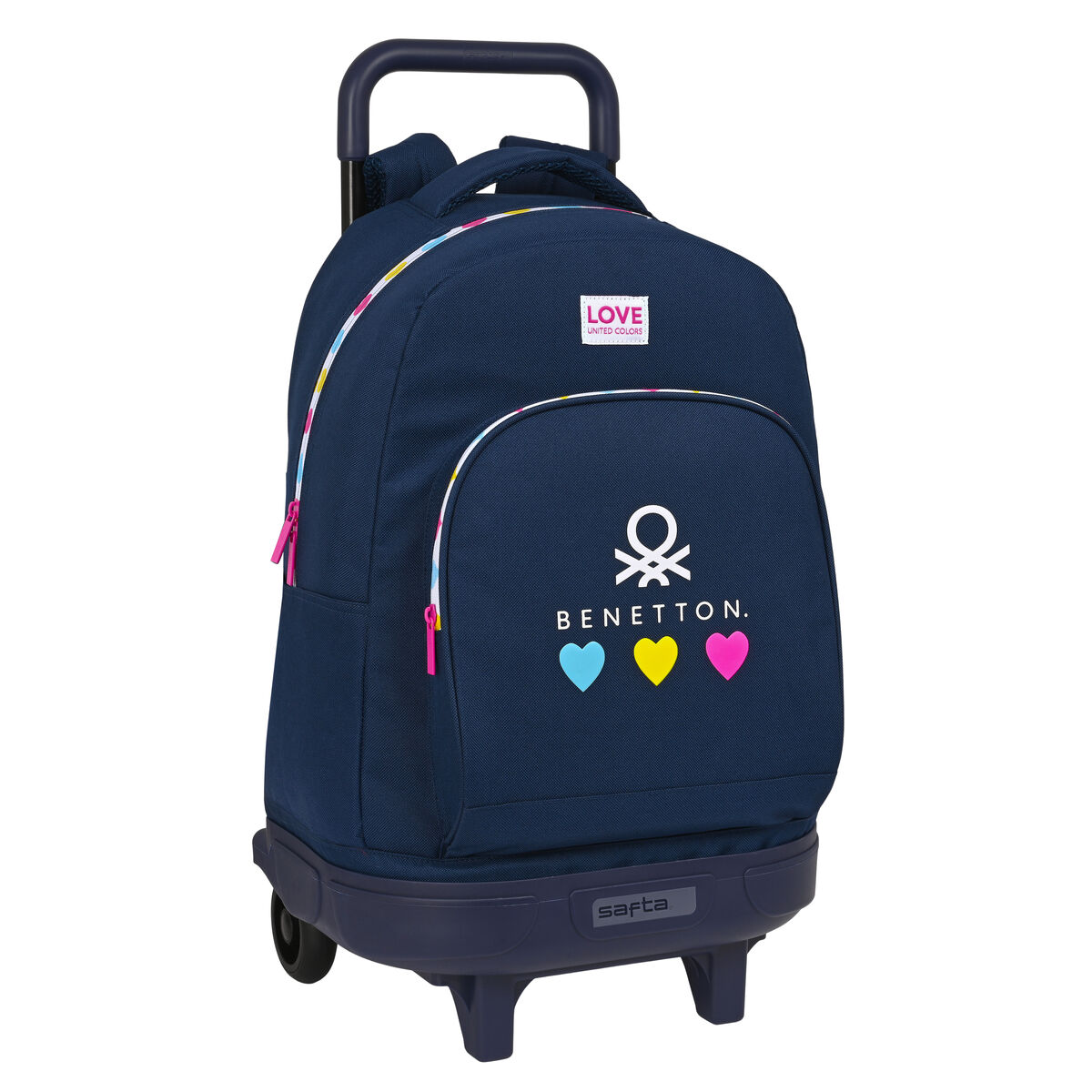 Mochila Escolar Com Rodas Benetton Love Azul Marinho (33 X 45 X 22 Cm)