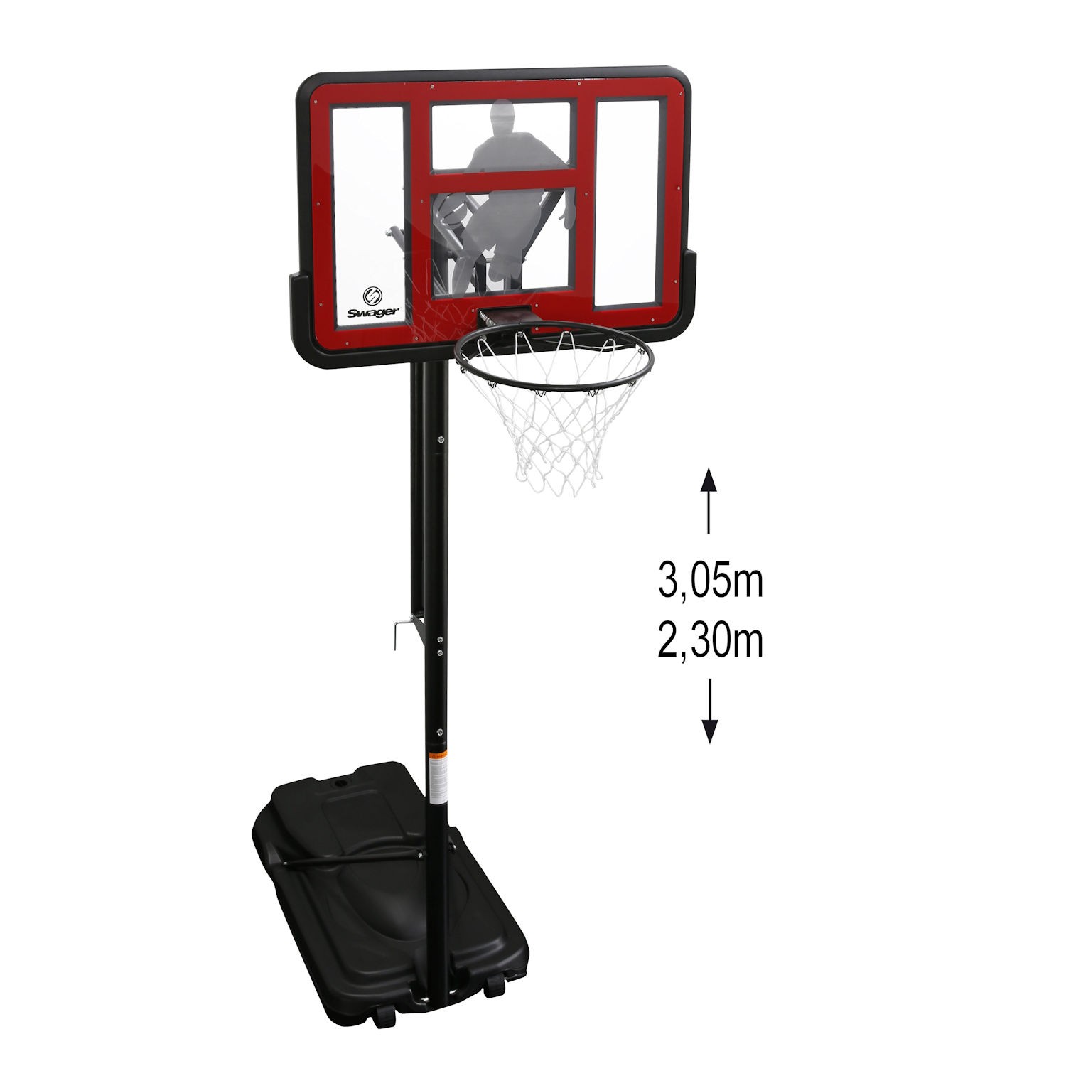 Canasta De Baloncesto King Deluxe - Ajustable 2m30 - 3m05 - rojo - 