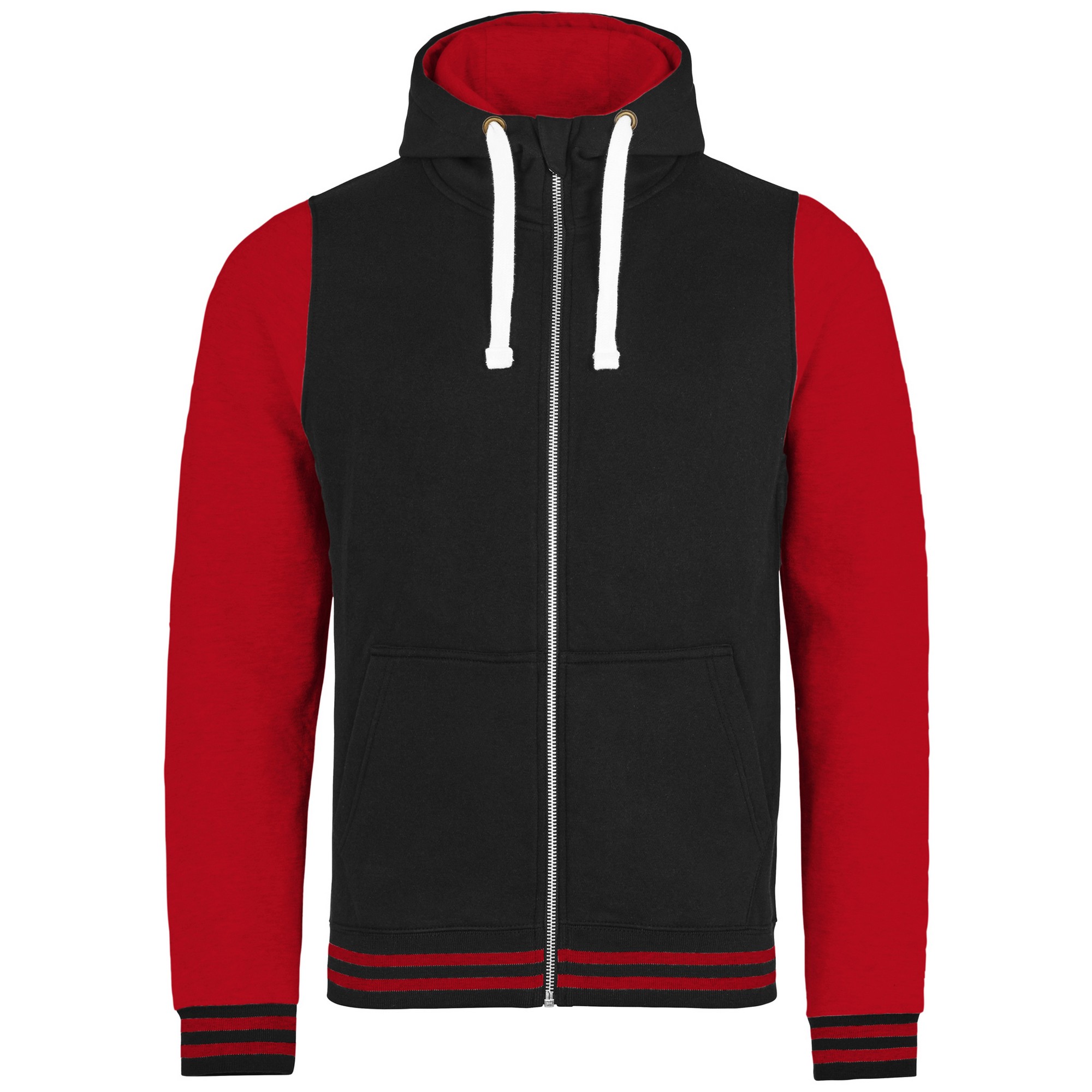 Sweatshirt Com Capuz E Fecho Urban Varsity Just Hoods Awdis - negro-rojo - 