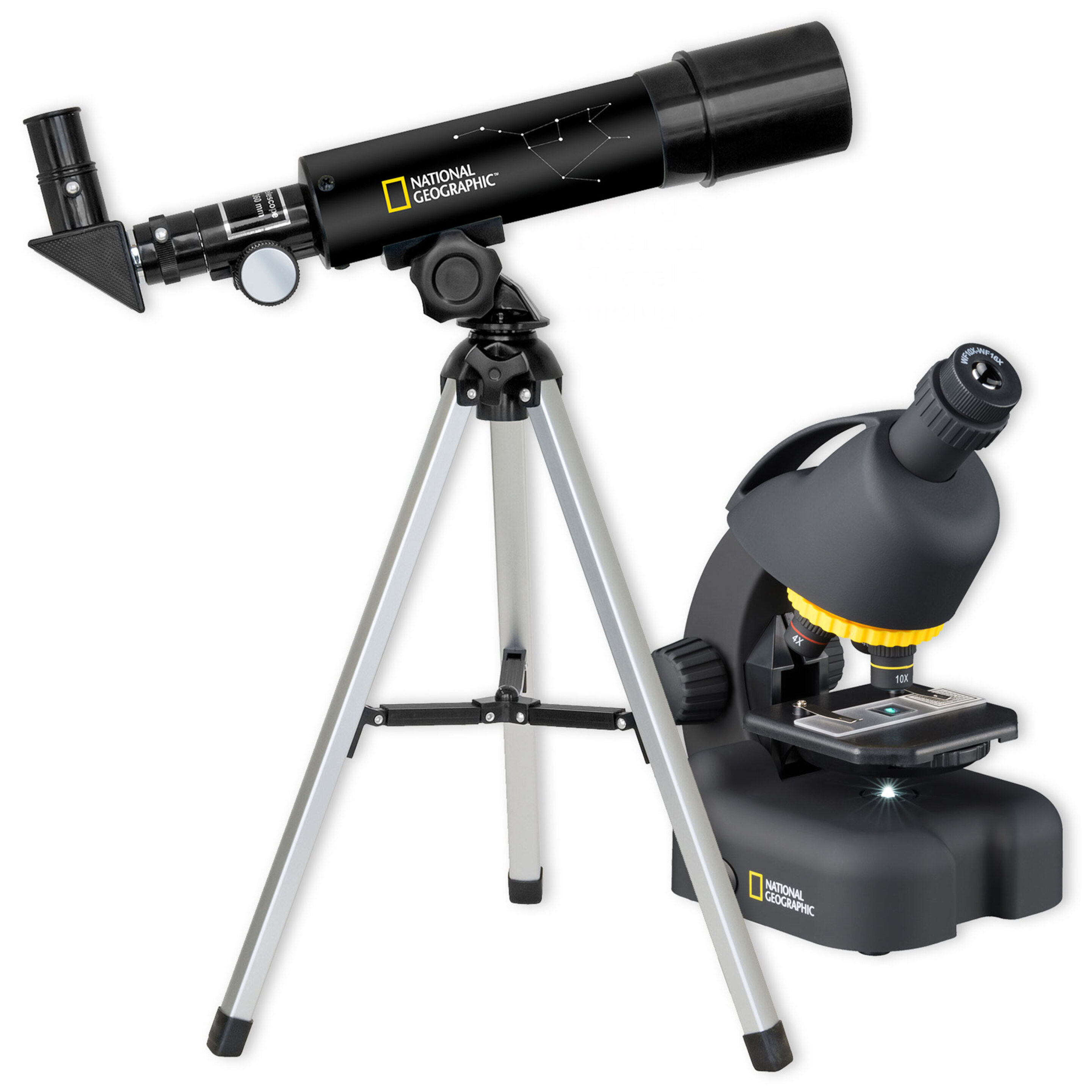Telescópio Geográfico Nacional + Conjunto De Microscópio Para Crianças + Acessórios - negro-amarillo - 