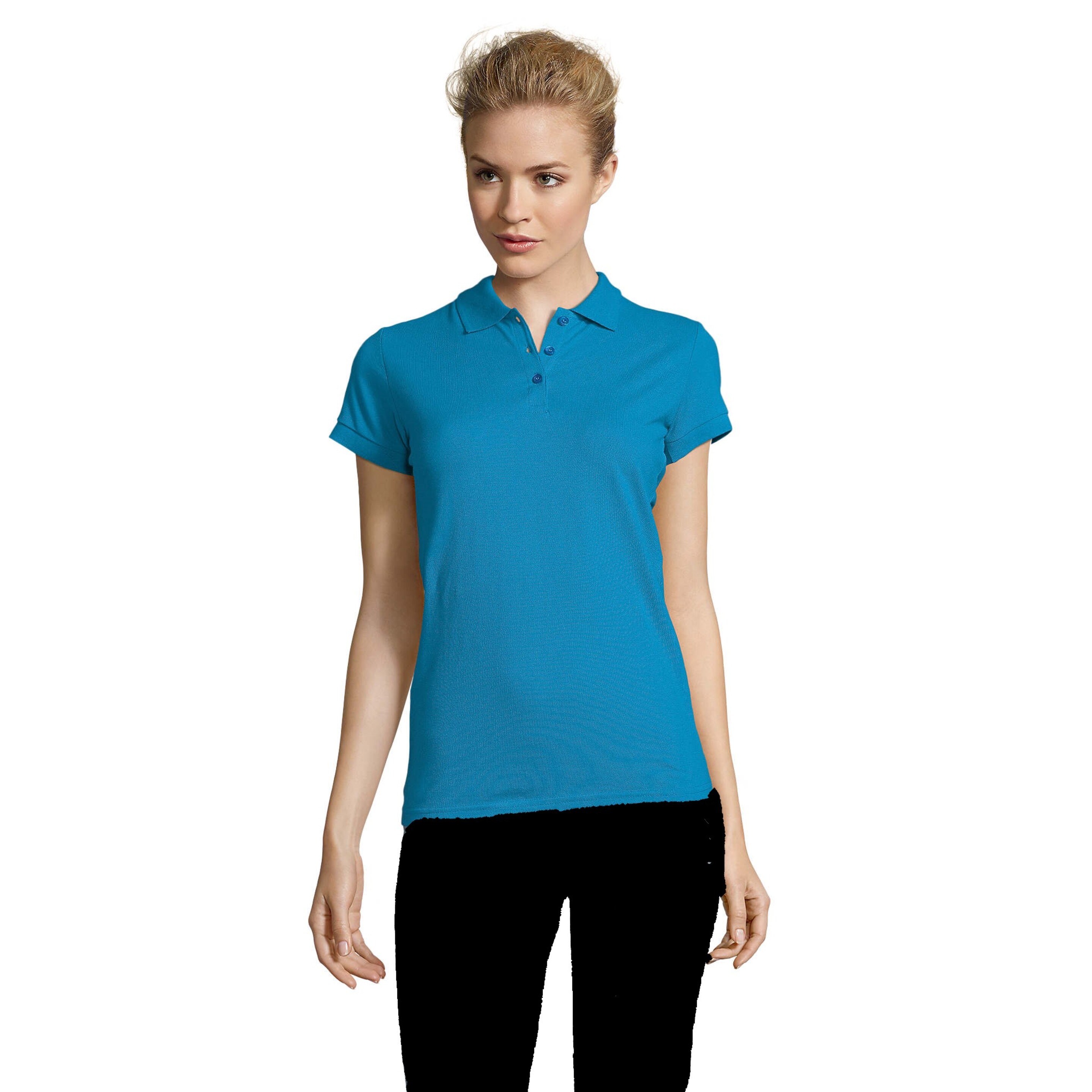 Camisa Polo De Manga Curta Perfeita Para Mulheres - azul-aqua - 