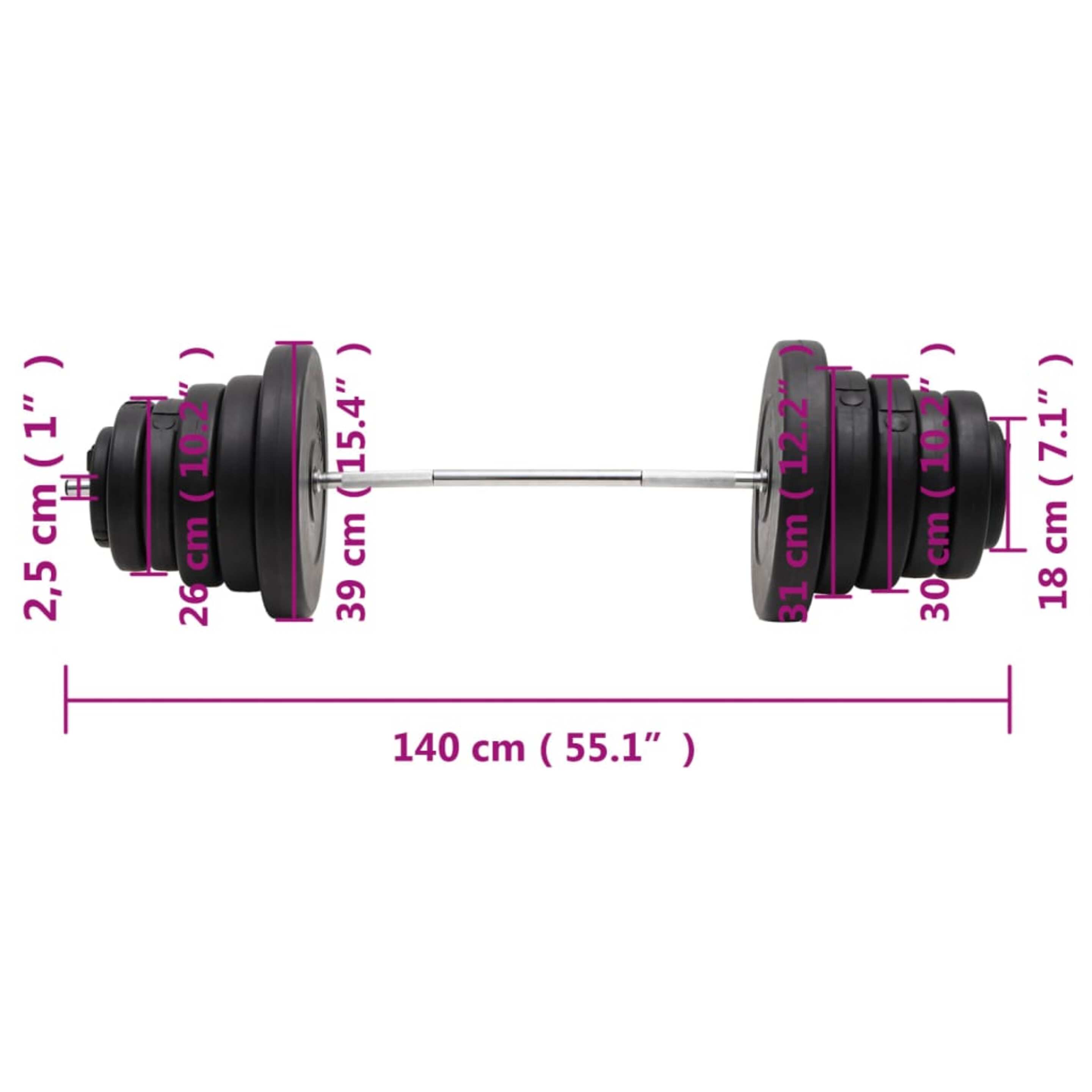 Mancuerna Con Discos 90 Kg Vidaxl 2.5x140 Cm