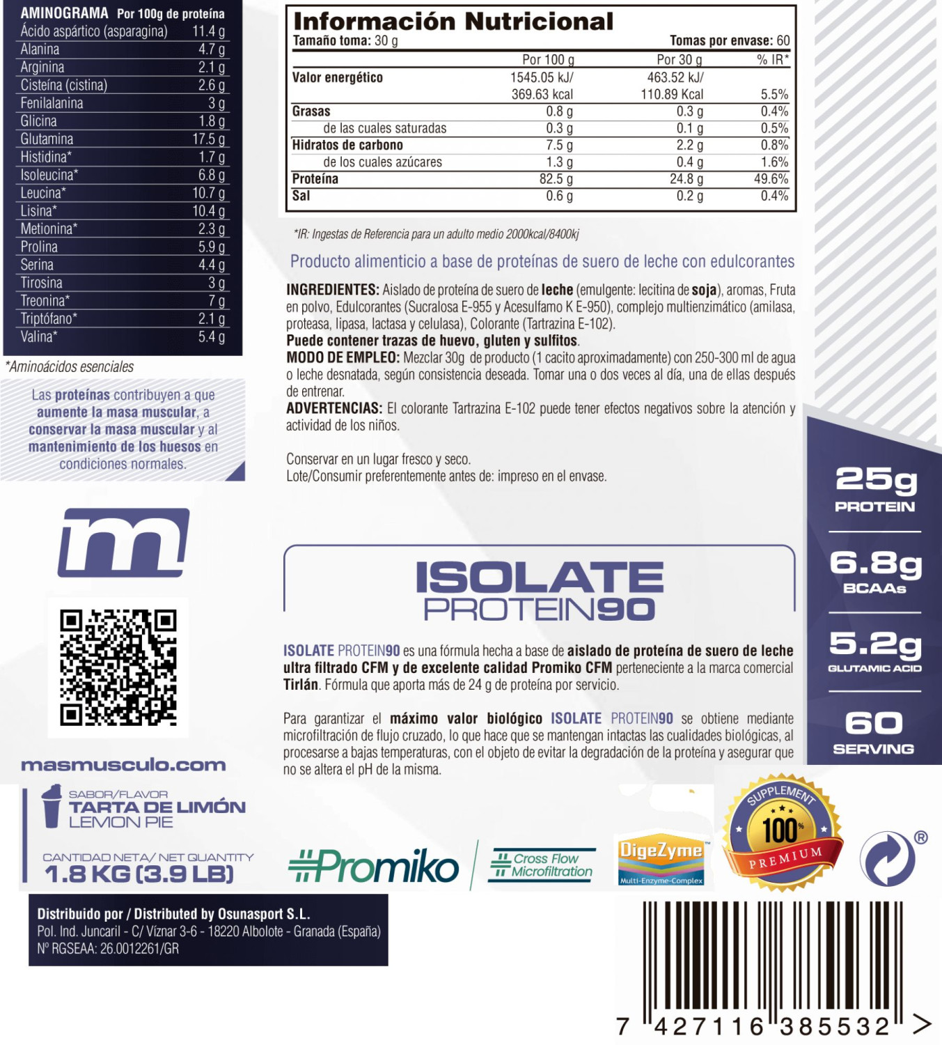 Isolate 90 Cfm - 1,8 Kg De Mm Supplements Sabor Pastel De Limón