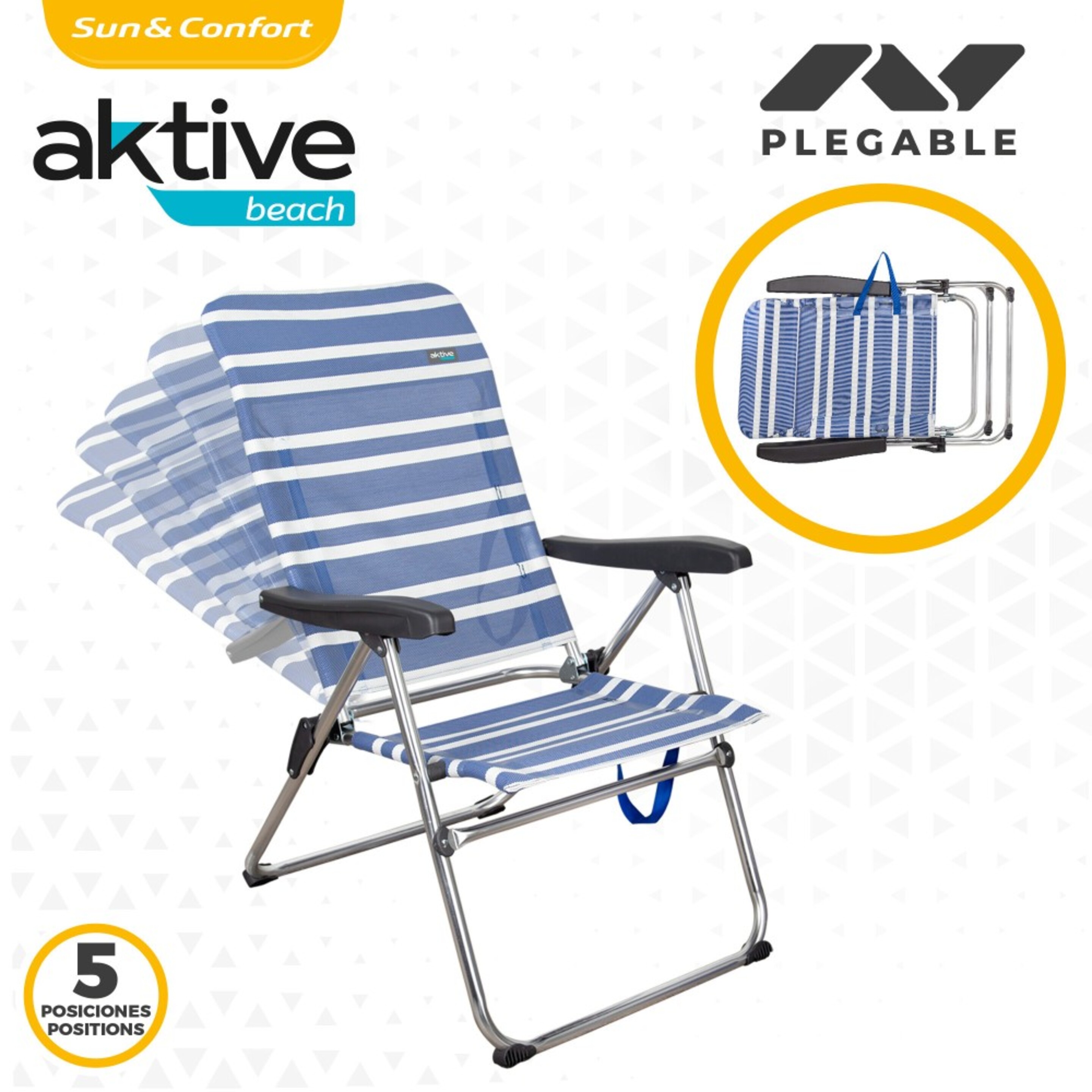 Saving Pack 2 Cadeiras De Praia Anti-queda Multiposições Mykonos 47x63x93 Cm Aktive - Azul | Sport Zone MKP