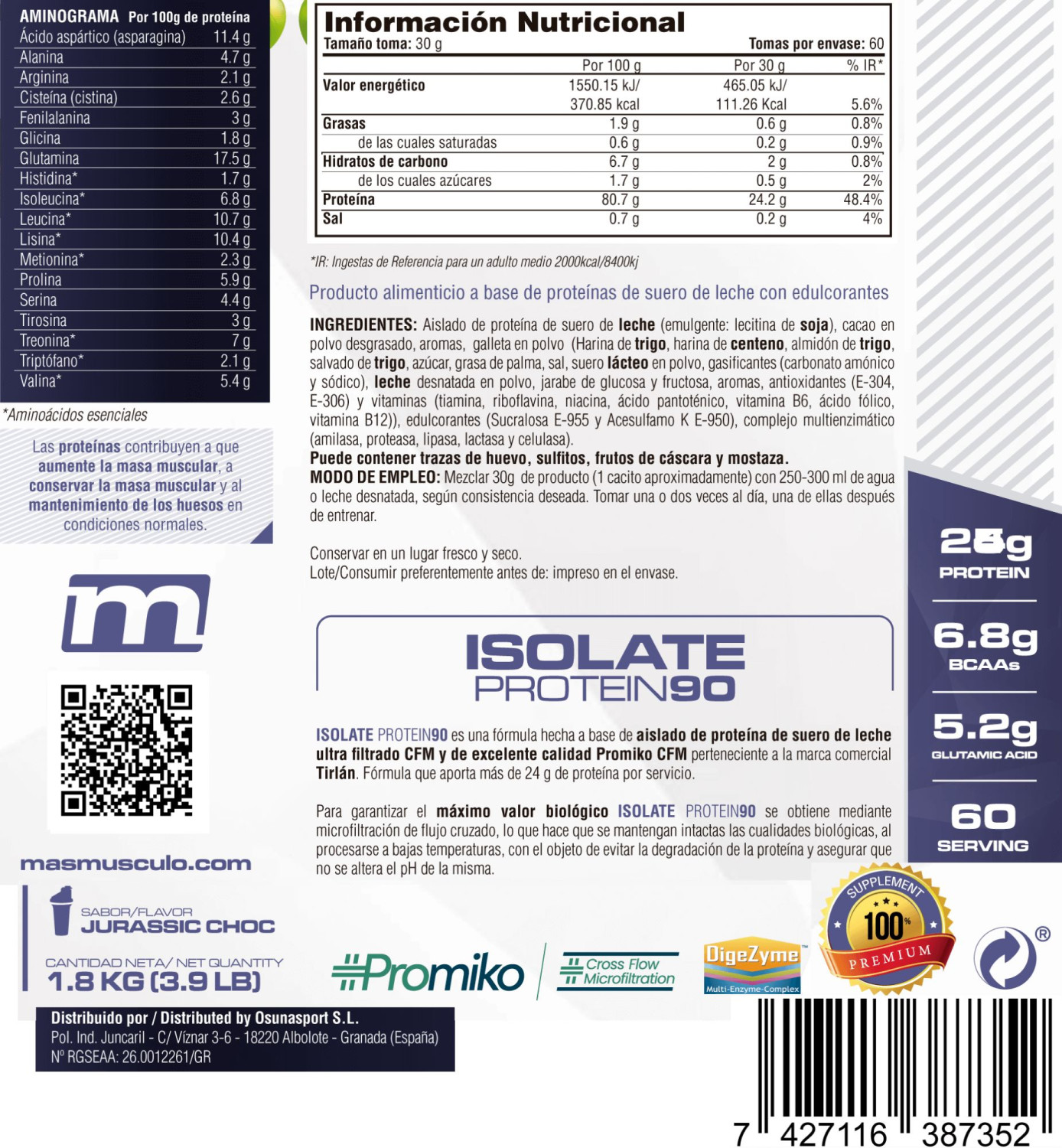 Isolate 90 Cfm - 1,8 Kg De Mm Supplements Sabor Jurassic Choc