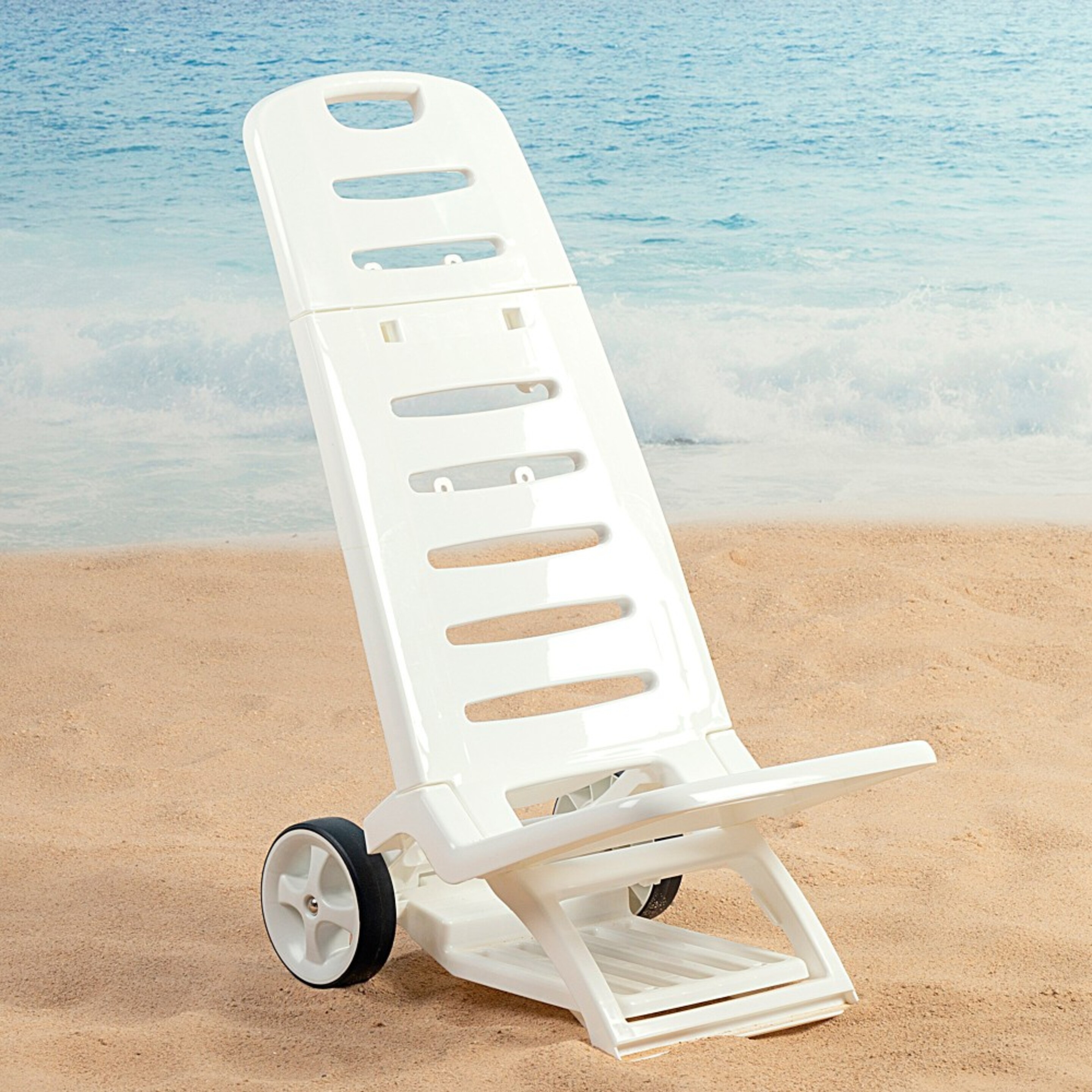 Cadeira De Praia De Plástico Dobrável Baixa Cor Branca Com Rodas Aktive