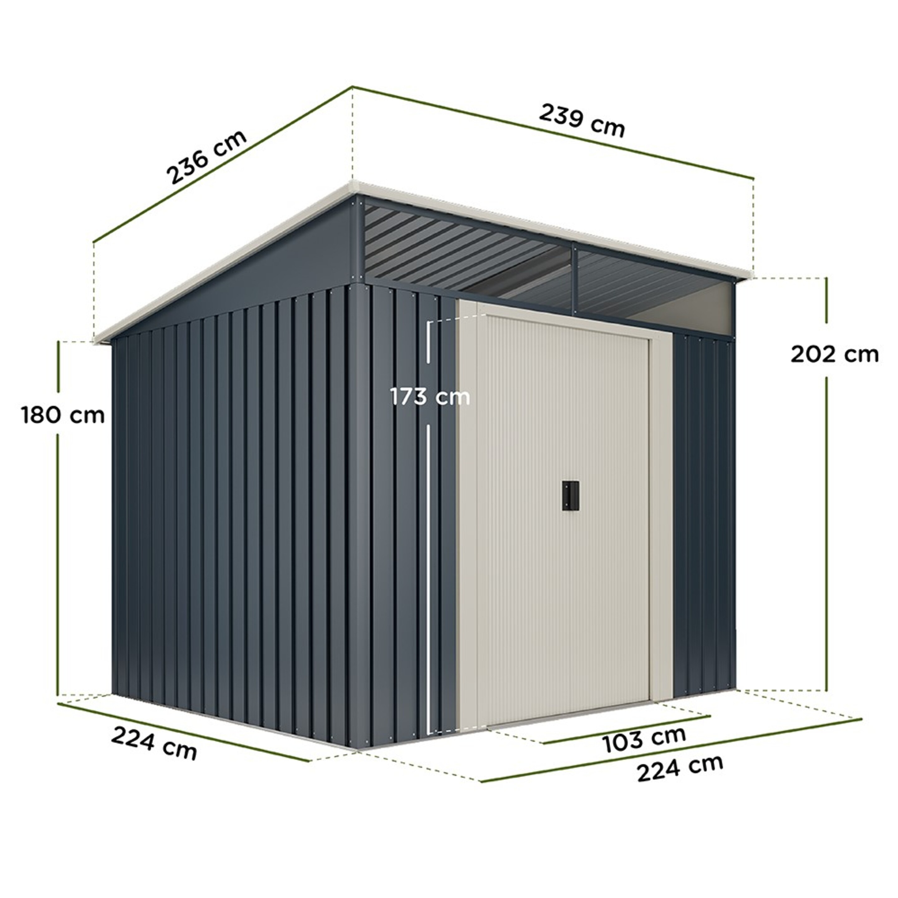 Caseta Metal Almacenamiento Wasabi Stark 5,6m2  236x238x203cm.