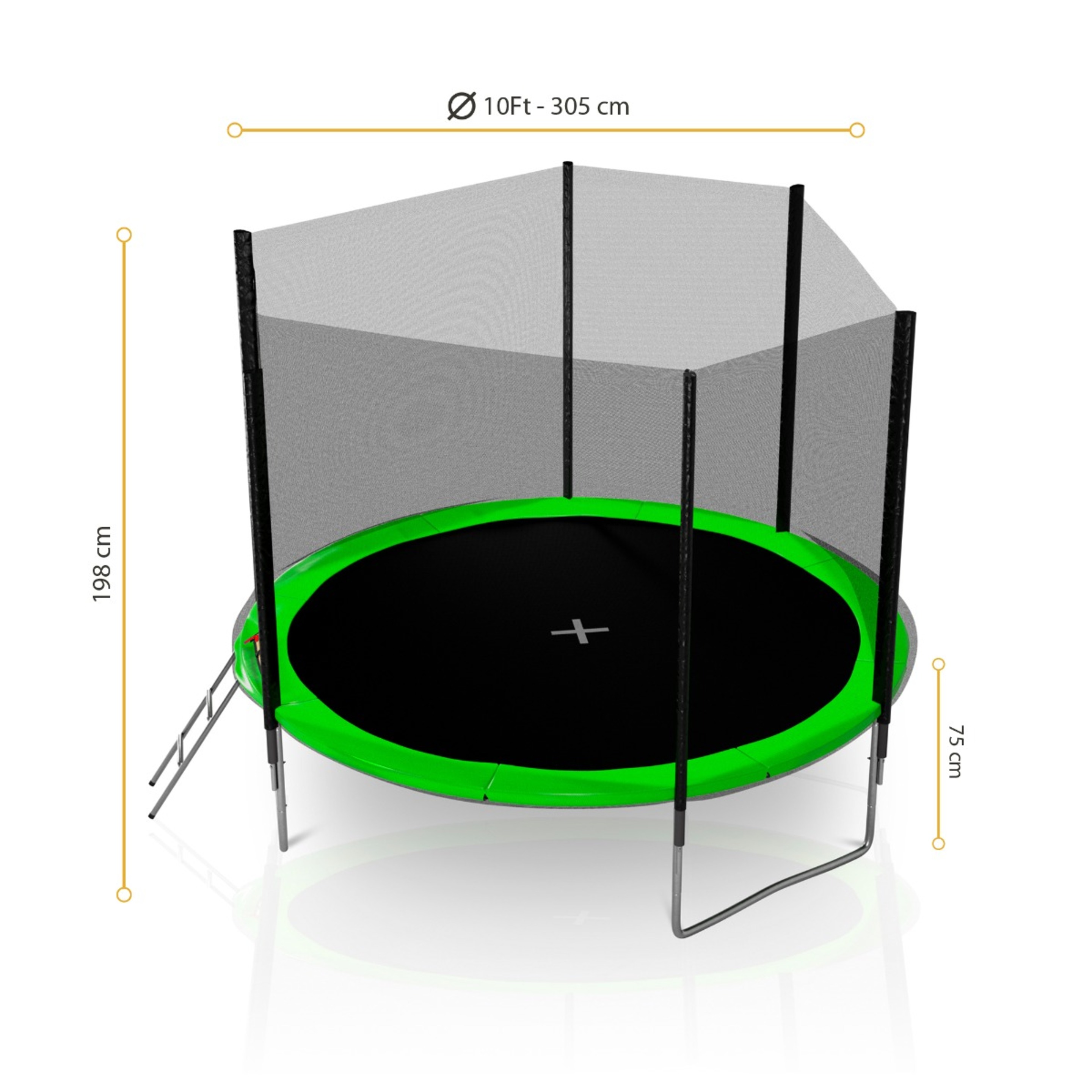 Cama Elástica Con Red Exterior, Diámetro 305 Cm - 8 Postes, Varios Colores (verde)