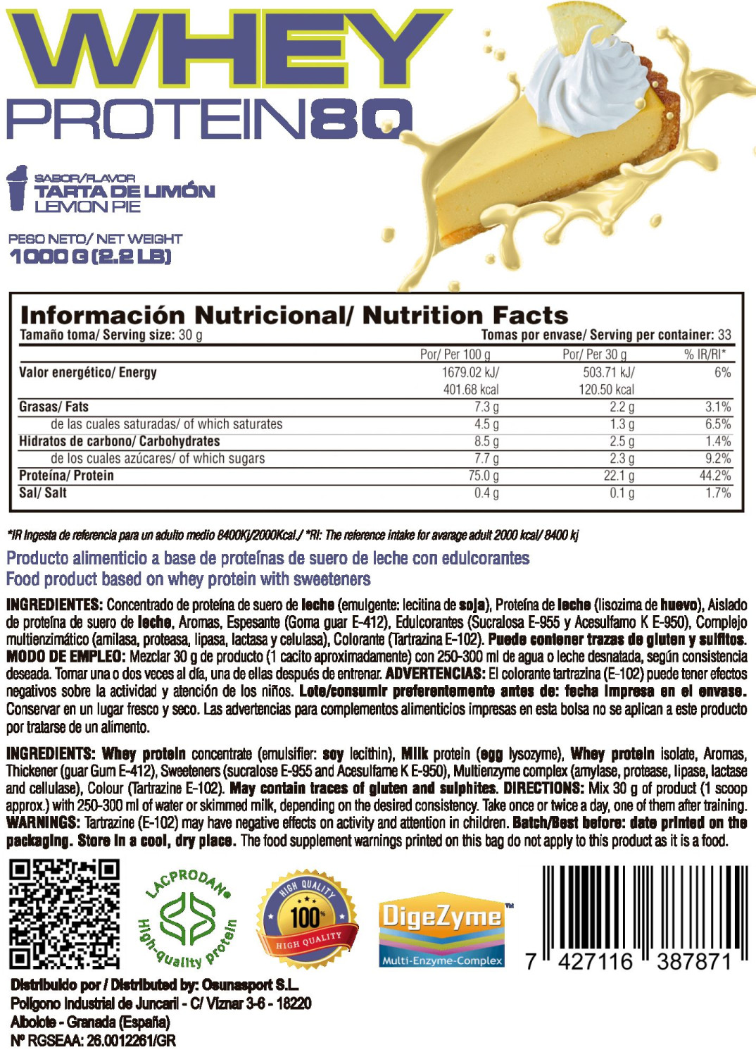 Whey Protein80 - 1kg De Mm Supplements Sabor Pastel De Limón