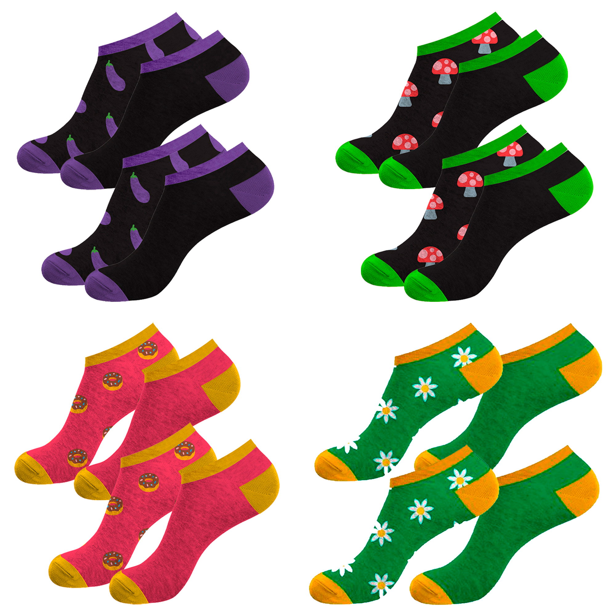 Pack 8 Pares De Calcetines Tobilleros Crazy Socks Comida - multicolor - 