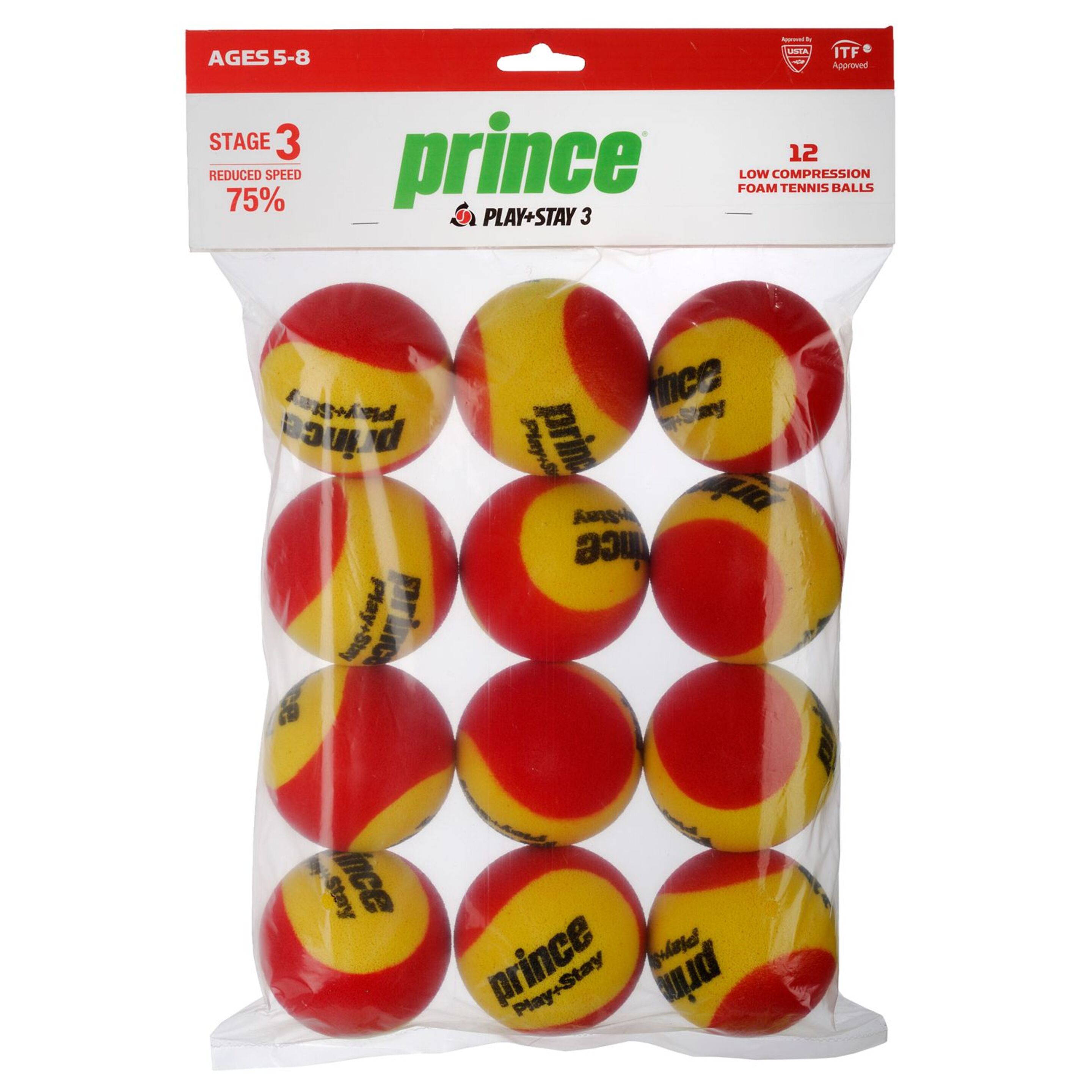 Saco De 12 Bolas De Tênis Prince Play & Stay Stage 3 Foam - amarillo-rojo - 