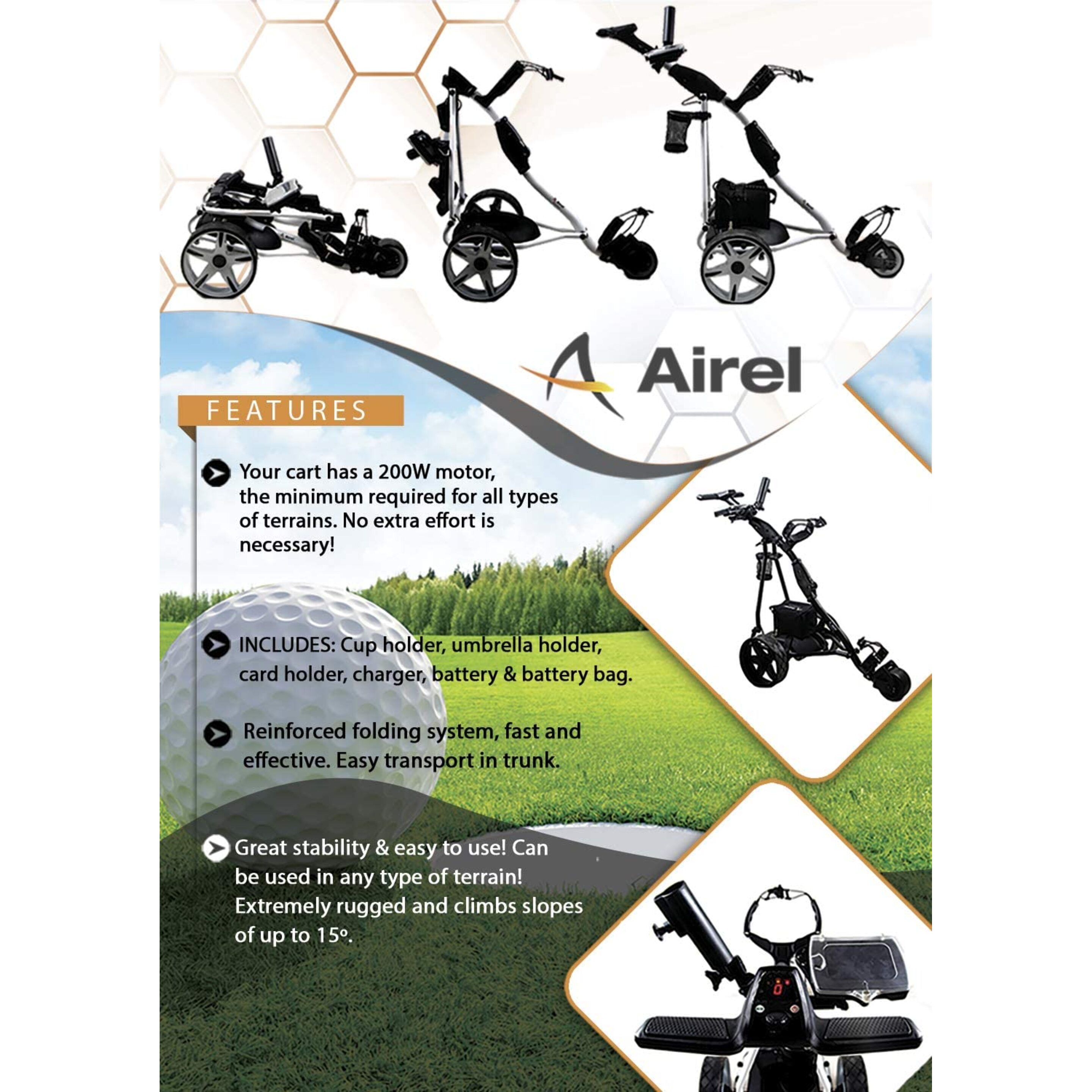 Airel Carrito De Golf Eléctrico Plegable | Carro Golf 3 Ruedas | Golf Trolley-negro