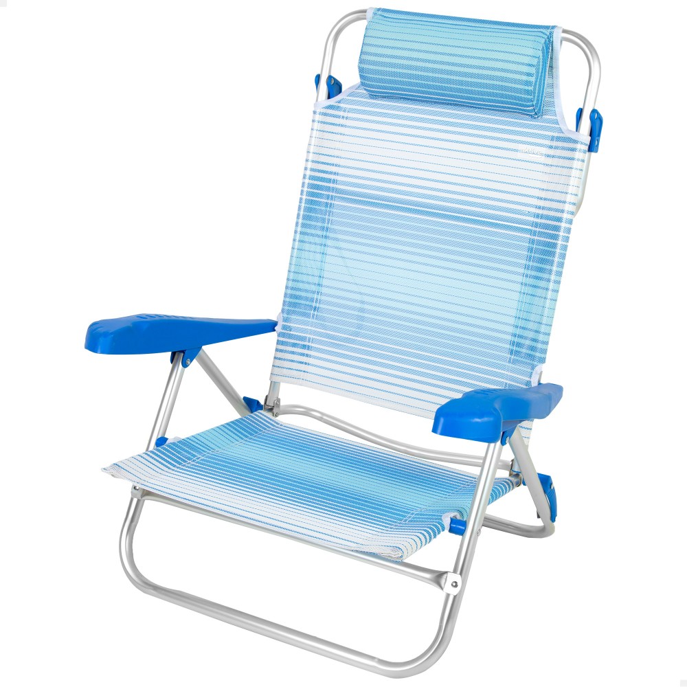 Aktive Cadeira De Praia Dobrável E Reclinável 8 Posições Listras Azuis Com Almofada E Alças - azul - 