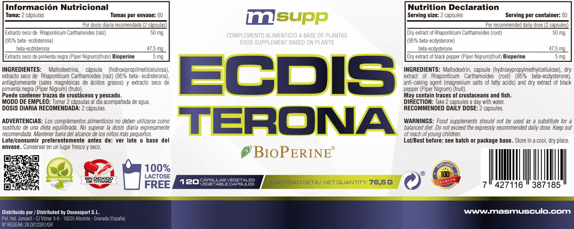 Ecdysterone (Ecdisterona) - 120 Cápsulas Vegetales De Mm Supplements