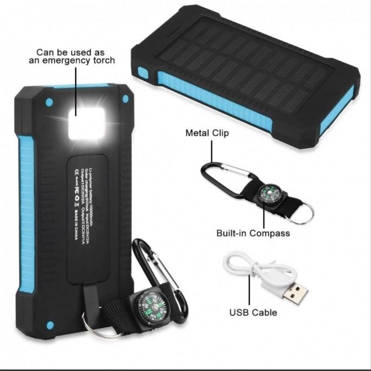 Batería Cargador Solar Smartek 10000mah Con 2 Puertos Usb Brújula Y Antorcha Led