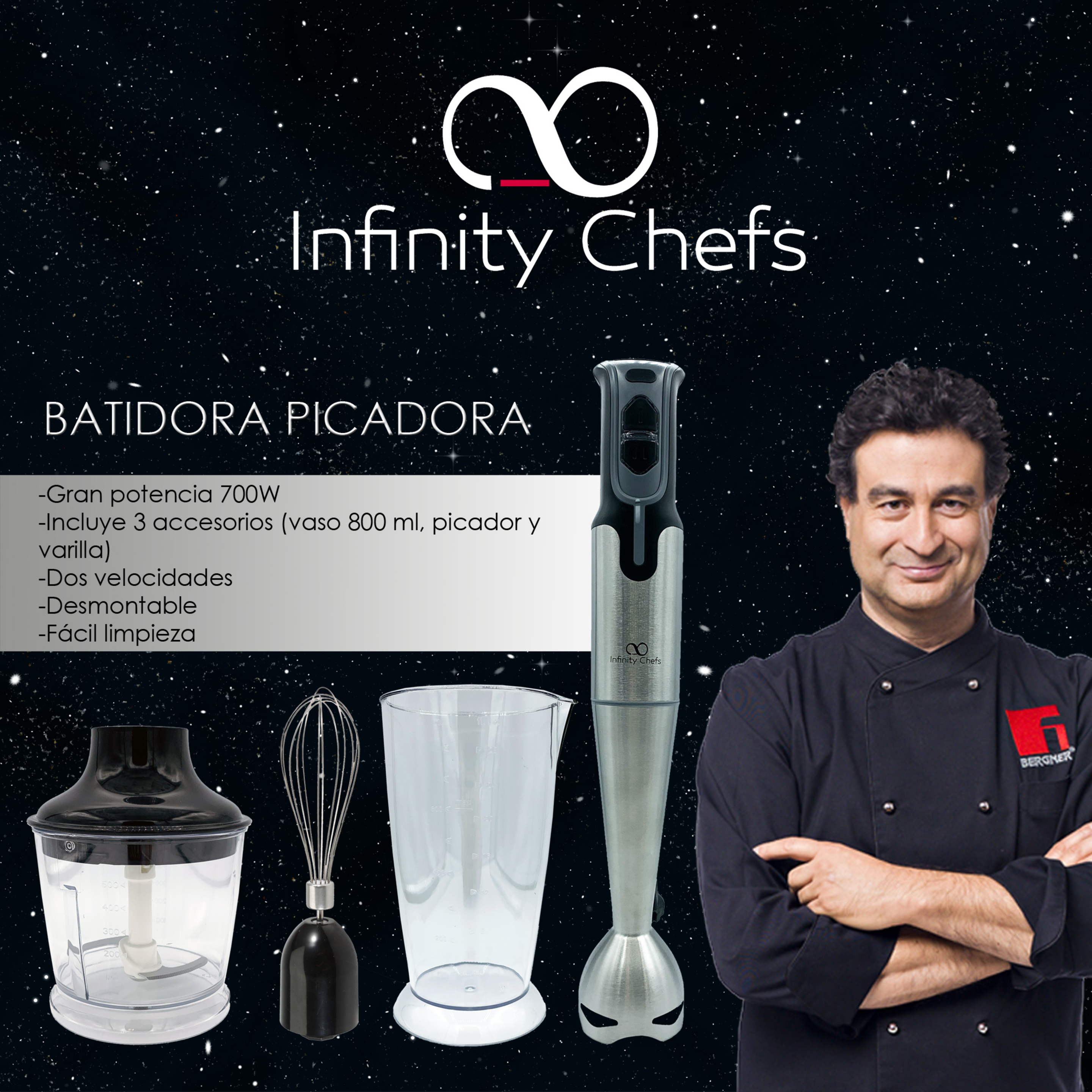 Set Batidora Picadora Bergner Infinity Chefs 700w