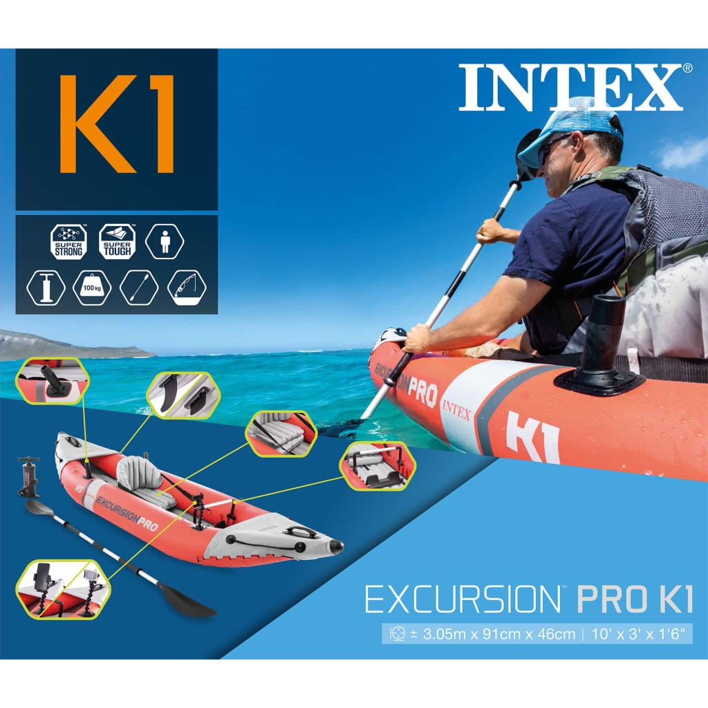 Kayak Inflable Intex Excursion Pro K1 305x91x46 Cm