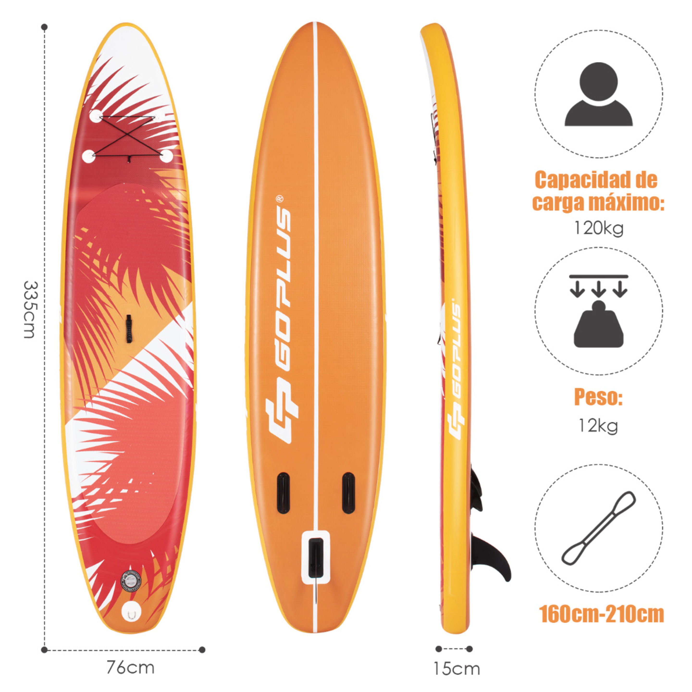Costway Tabla De Paddle Inflable Para Jóvenes Y Adultos - Naranja/Rojo - Tabla De Surf  MKP