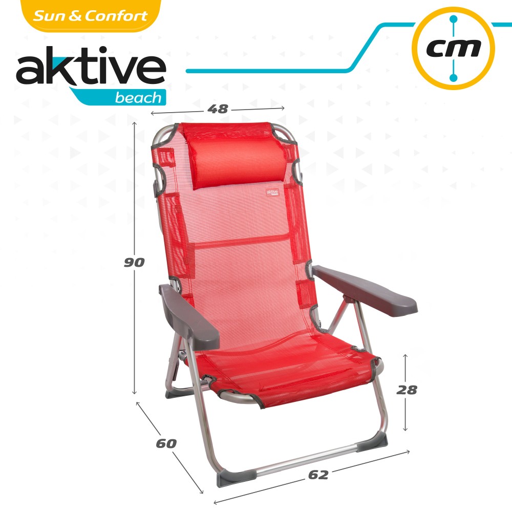 Cadeira Alta Dobrável Multi-posições De Alumínio Aktive Beach - Vermelha