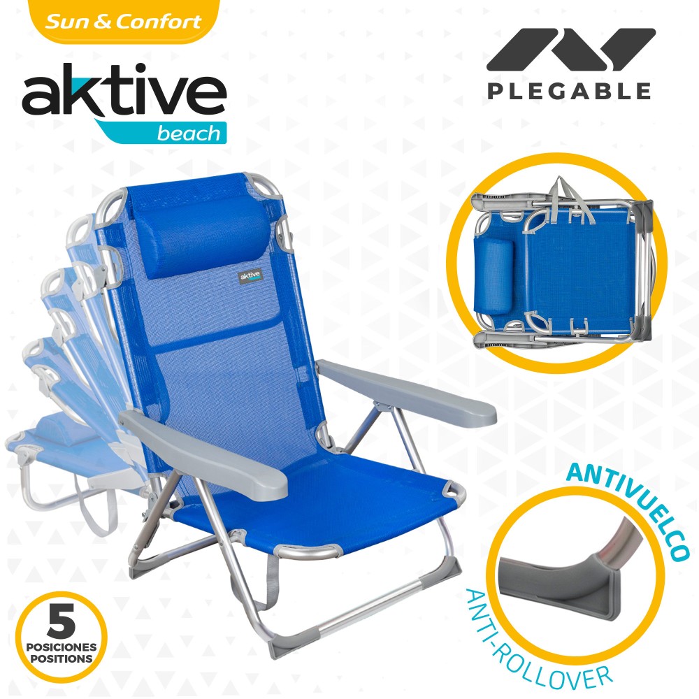 Saving Pack 2 Cadeiras De Praia Gomera Multiposição Anti-inclinação C/almofada 48x60x90 Cm Aktive