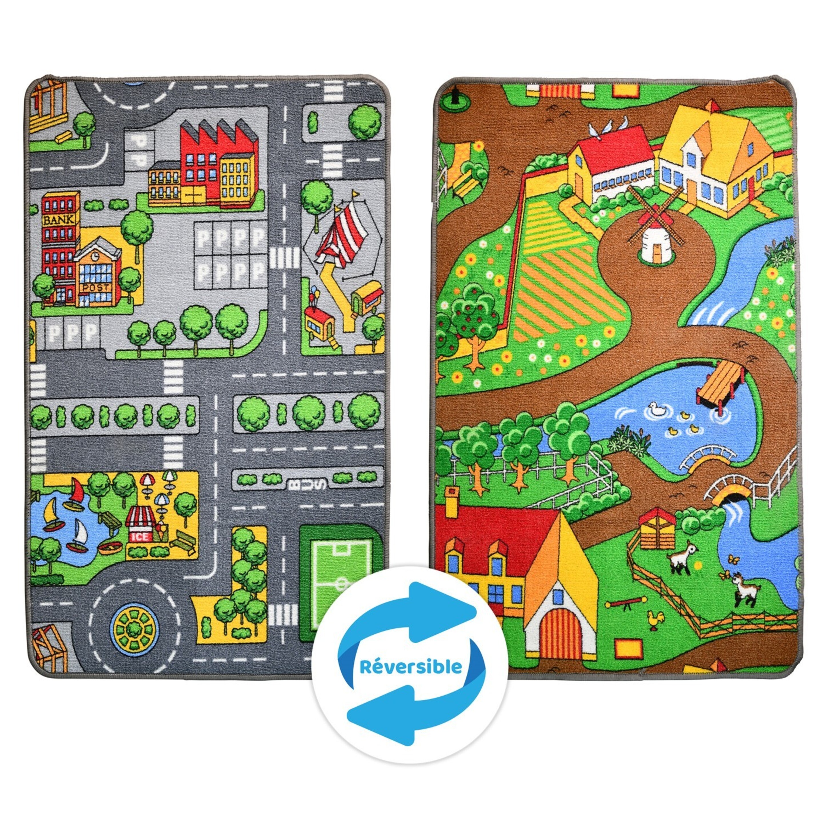 Alfombra Infantil Reversible De Juego Play4fun - Circuito En La Ciudad / Paseo Campo