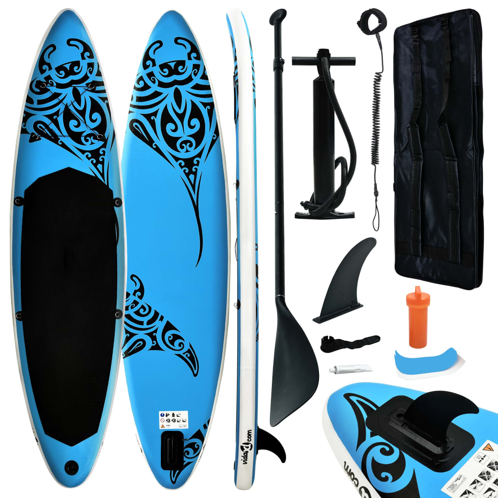 Juego De Tabla De Paddle Surf Hinchable Vidaxl 320x76x15 Cm - azul - 
