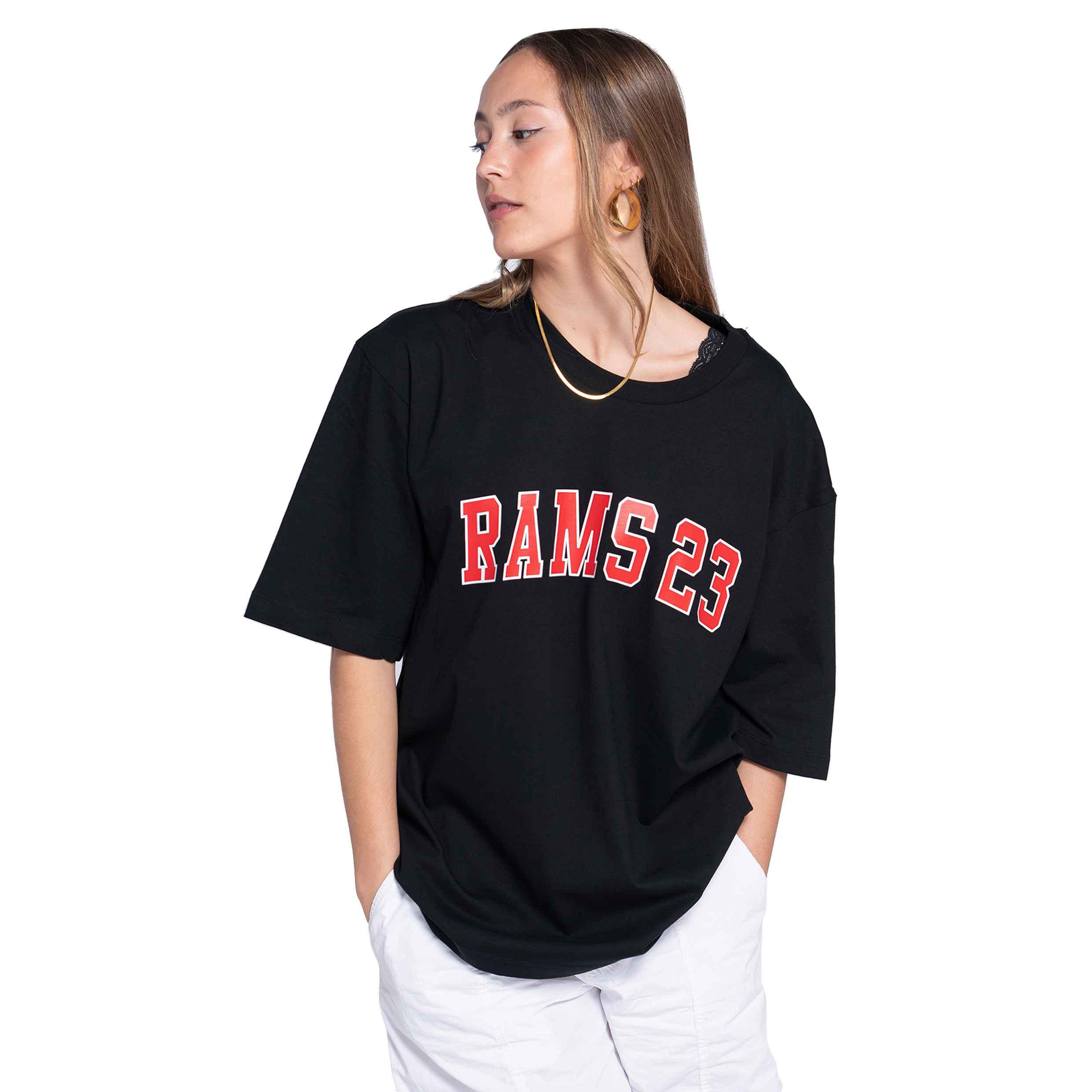 Camiseta Oversize Rams 23 University Black - rojo - 
