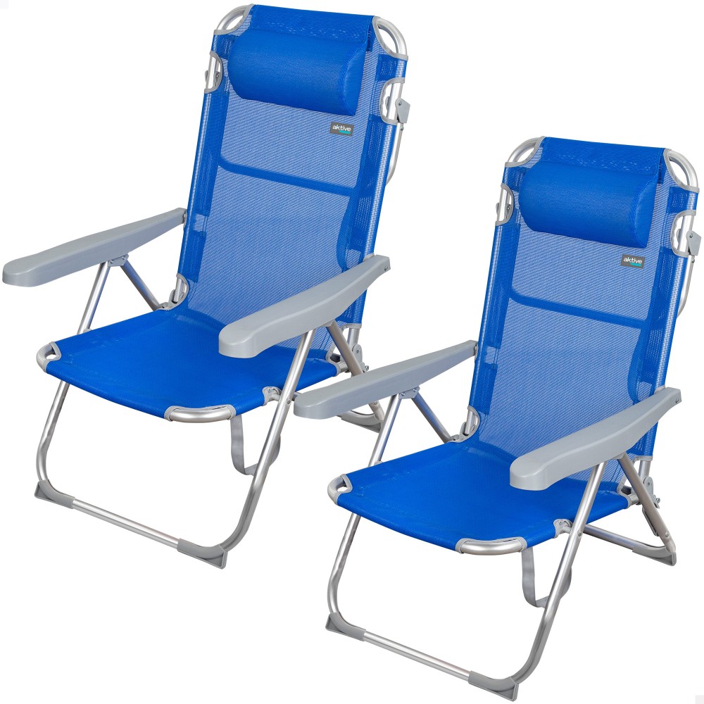 Saving Pack 2 Cadeiras De Praia Gomera Multiposição Anti-inclinação C/almofada 48x60x90 Cm Aktive - azul - 