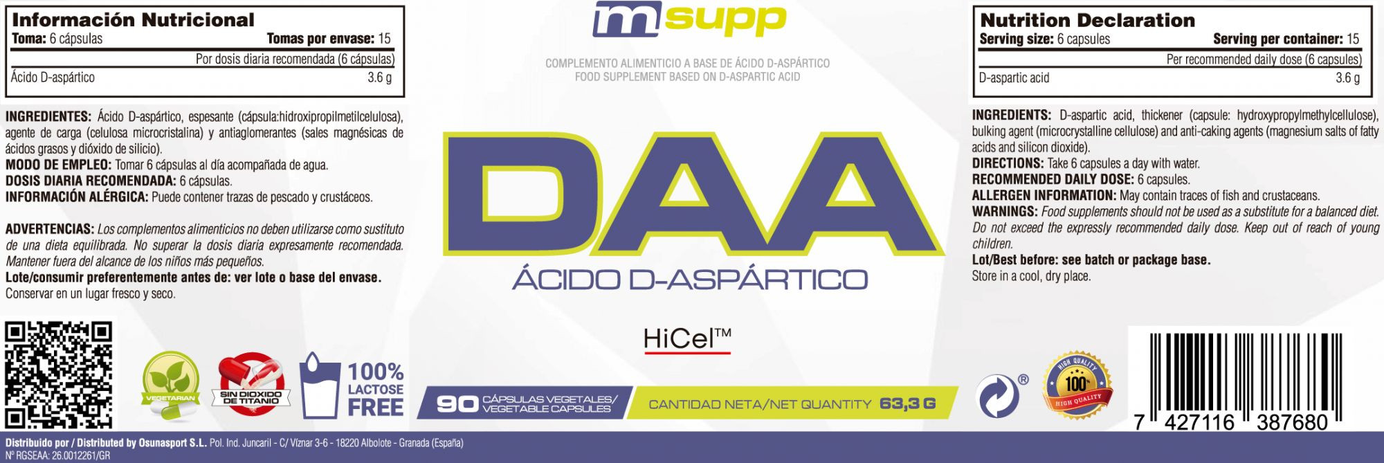 Daa (ácido Aspártico) - 90 Cápsulas Vegetales De Mm Supplements