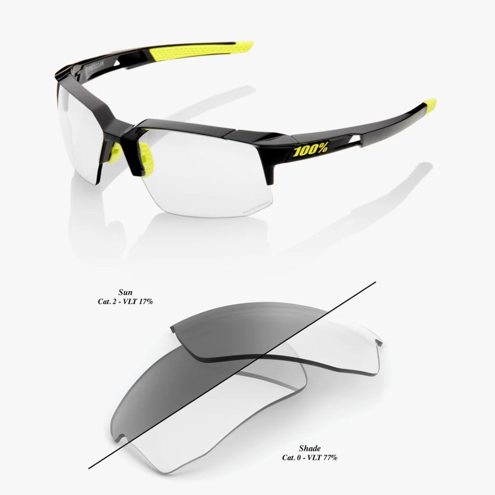 Speedcoupe Gloss Black Photochromic Glasses 100% Cycling | Sport Zone MKP