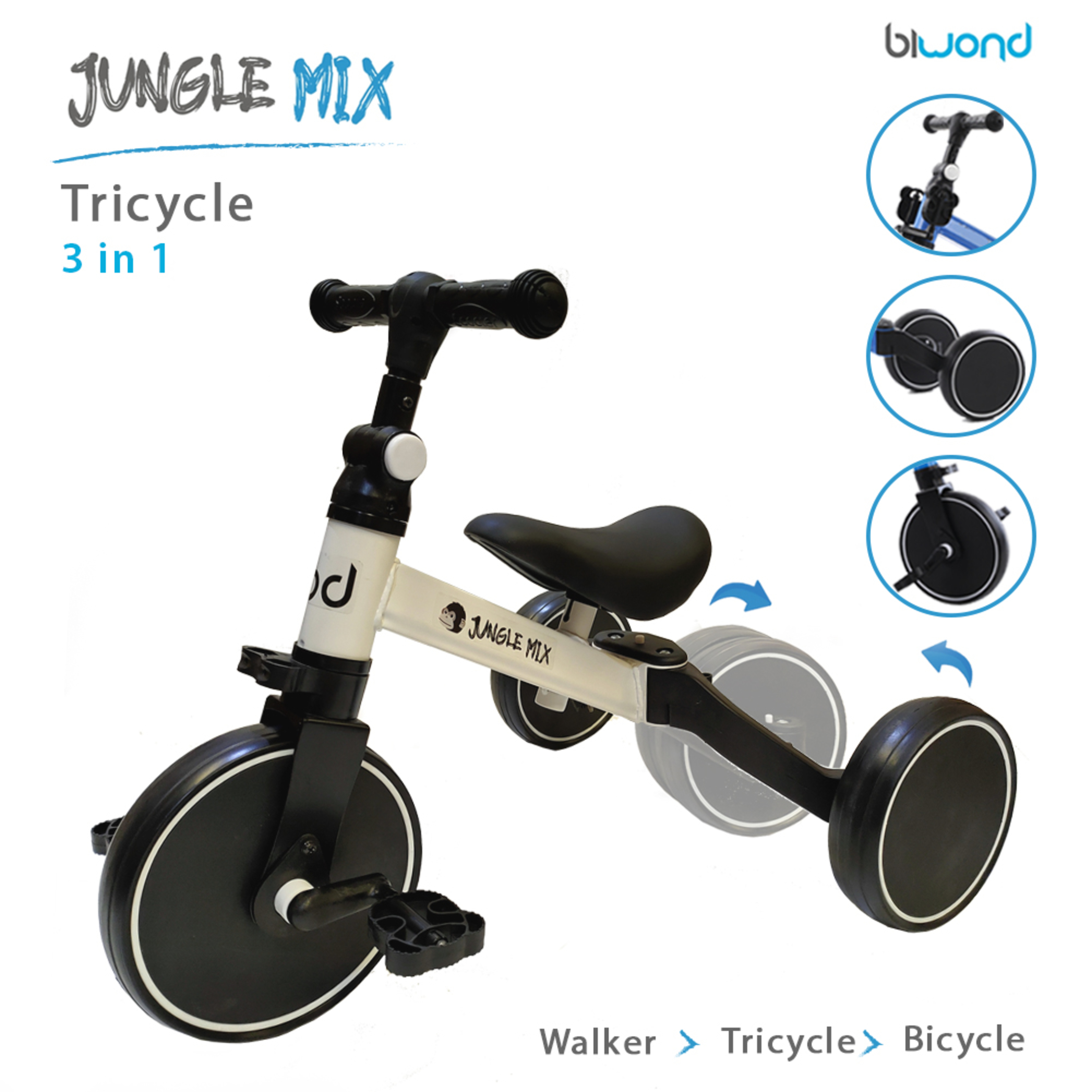 Triciclo Infantil Convertible 3 En 1 Jungle Mix Blanco Biwond