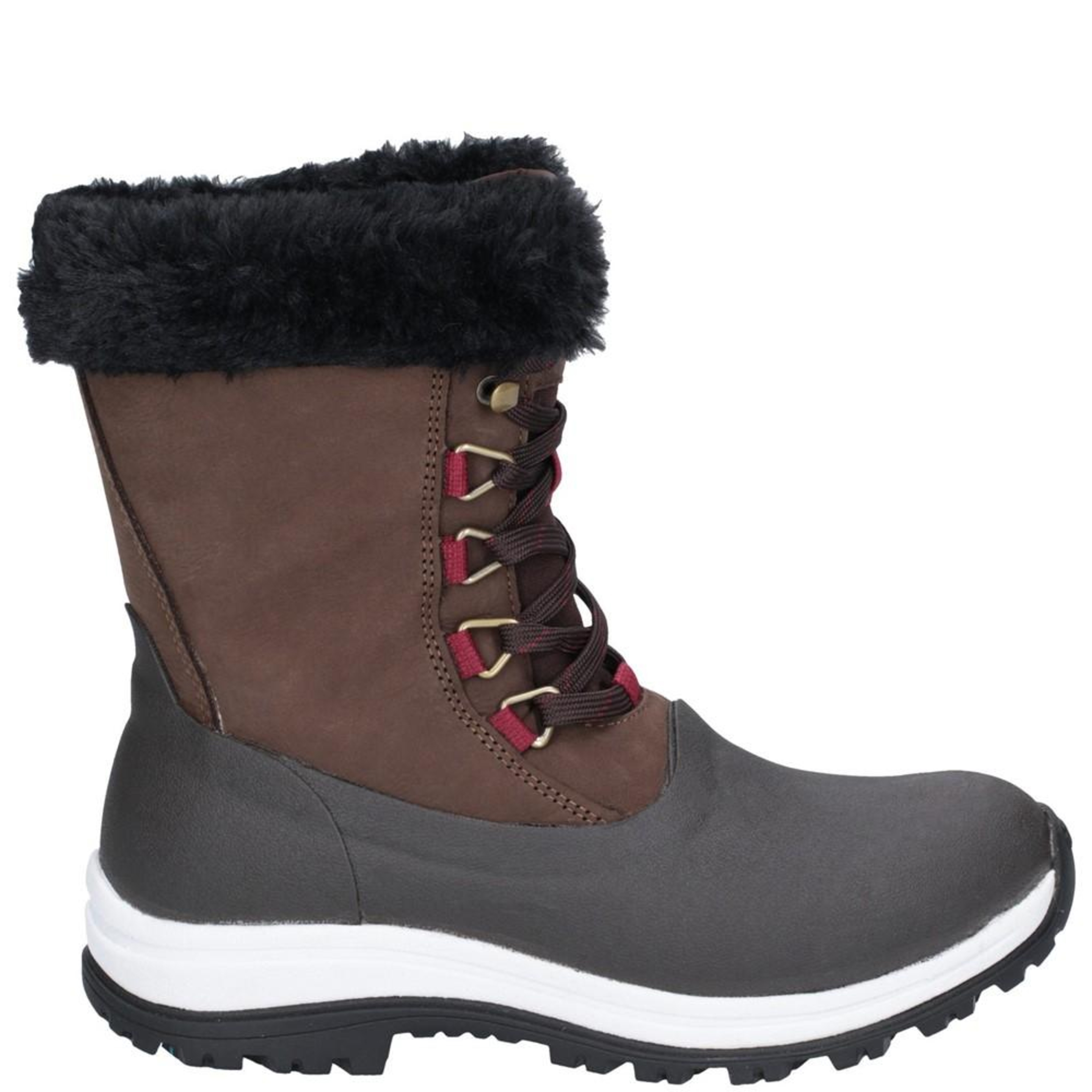 Mulheres/ladies Apres Leather Lace Up Mid Boot Muck Boots (Cinza/vermelho)