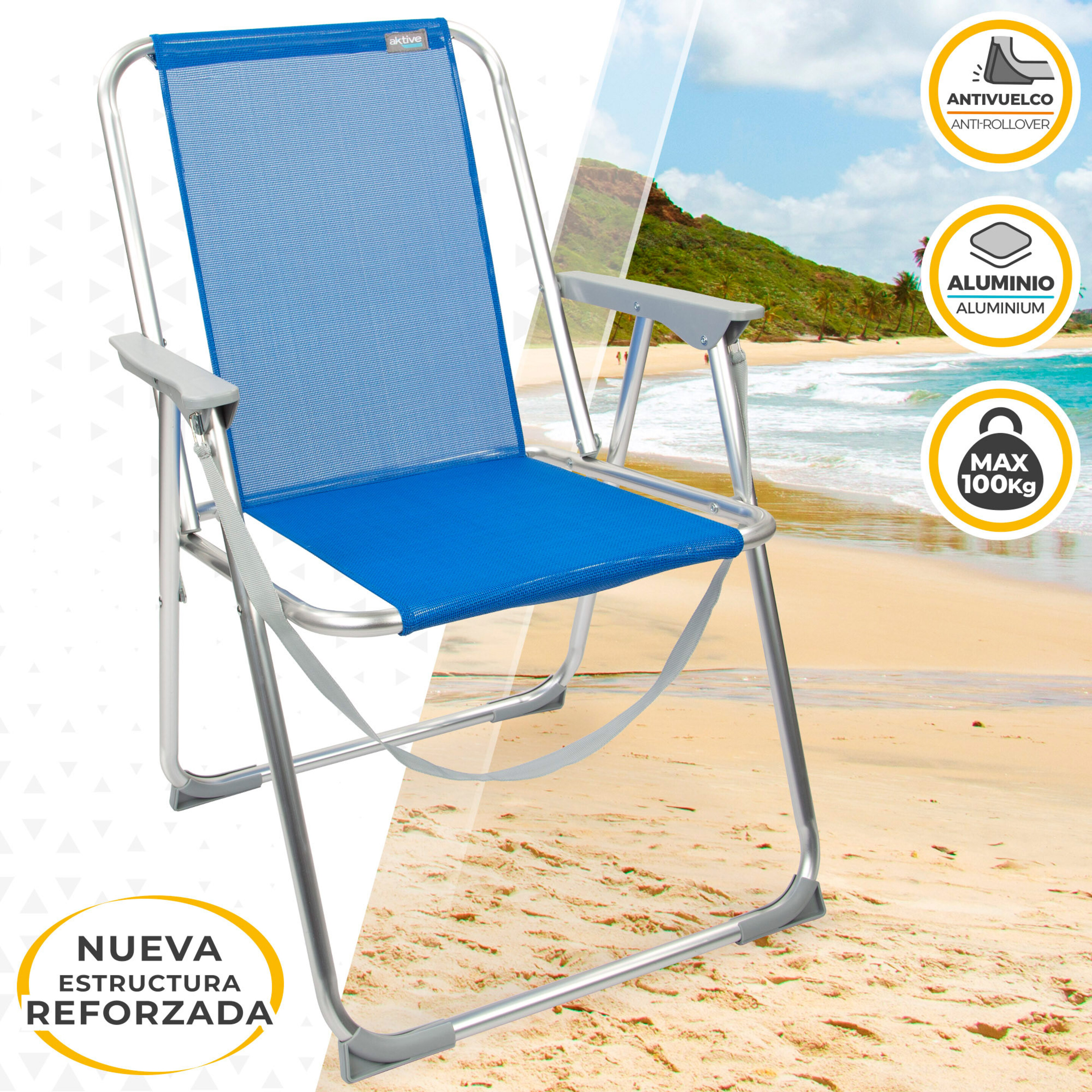 Cadeira De Praia Azul Dobrável Aktive Beach