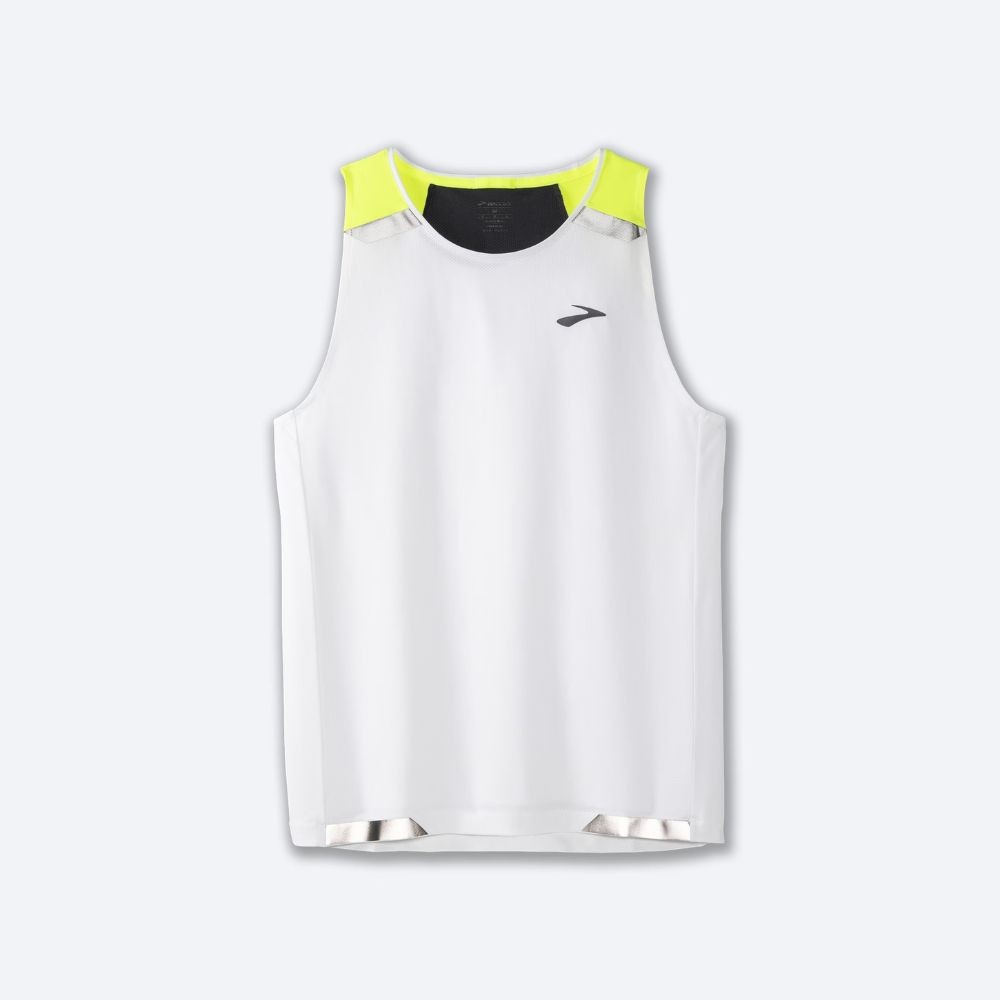 T-shirt Sem Mangas Run Visible Tank Para Homem Branco Amarelo Brooks | Sport Zone MKP