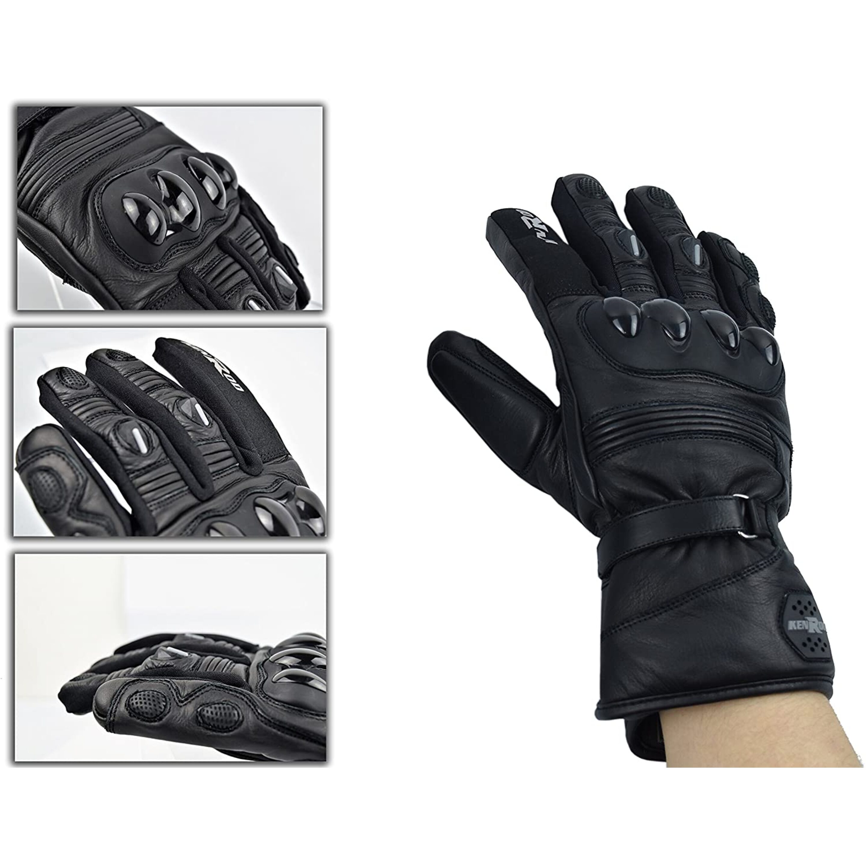 Kenrod Guantes Piel Para Motocicleta Con Protecciones Guantes Para Motorista Color Negro Talla Xxl