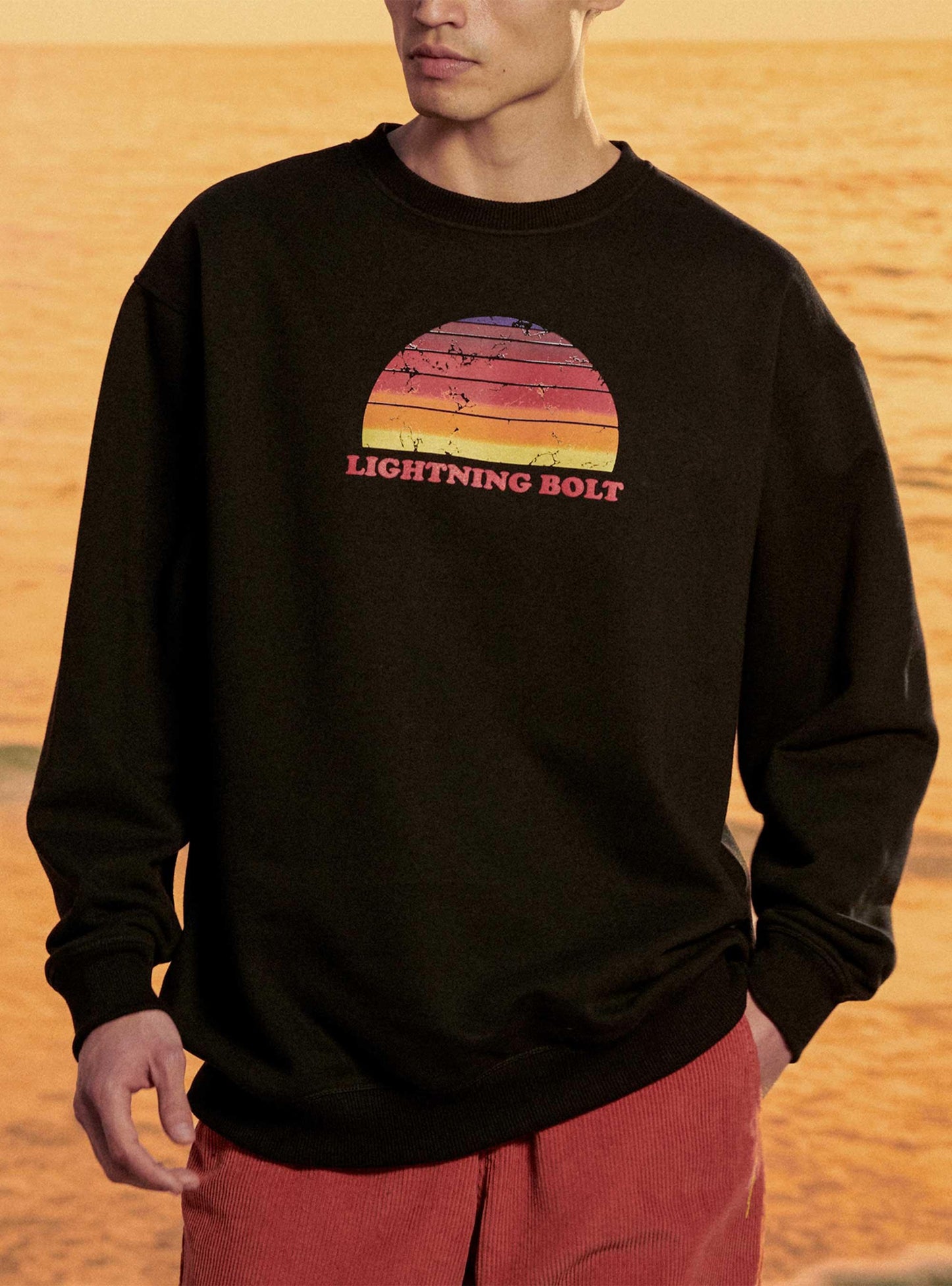 Sweatshirt Lightning Bolt  Vhs Sunset Crew - Confortável e de felpa de qualidade portuguesa sem capuz | Sport Zone MKP