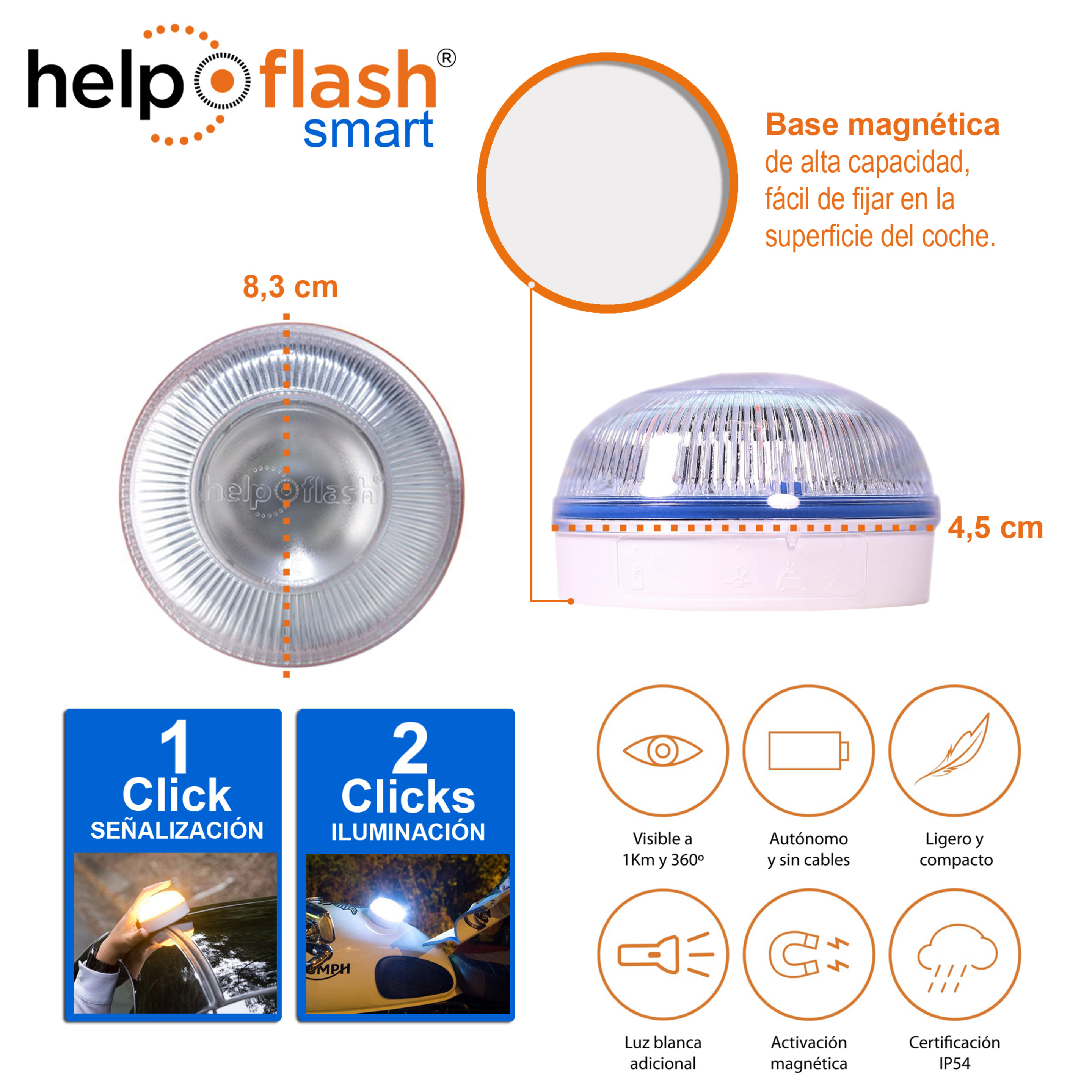 Pack 4 Luces Emergencia Help Flash Smart V16 Homologada - Blanco  MKP