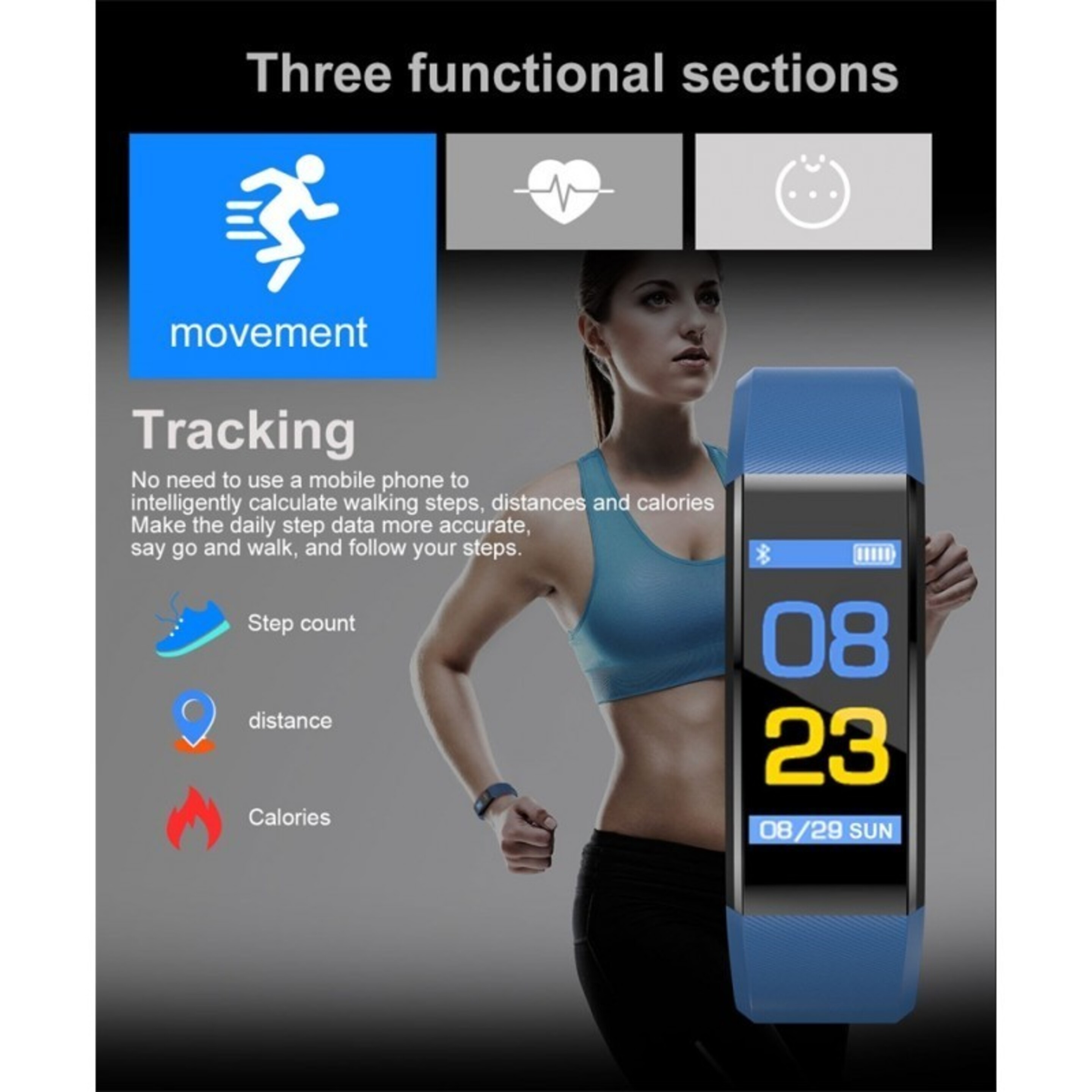 Lks Pulsera De Actividad Pantalla A Color Smartband Ip67, Compatible Conandroid/ios Negro