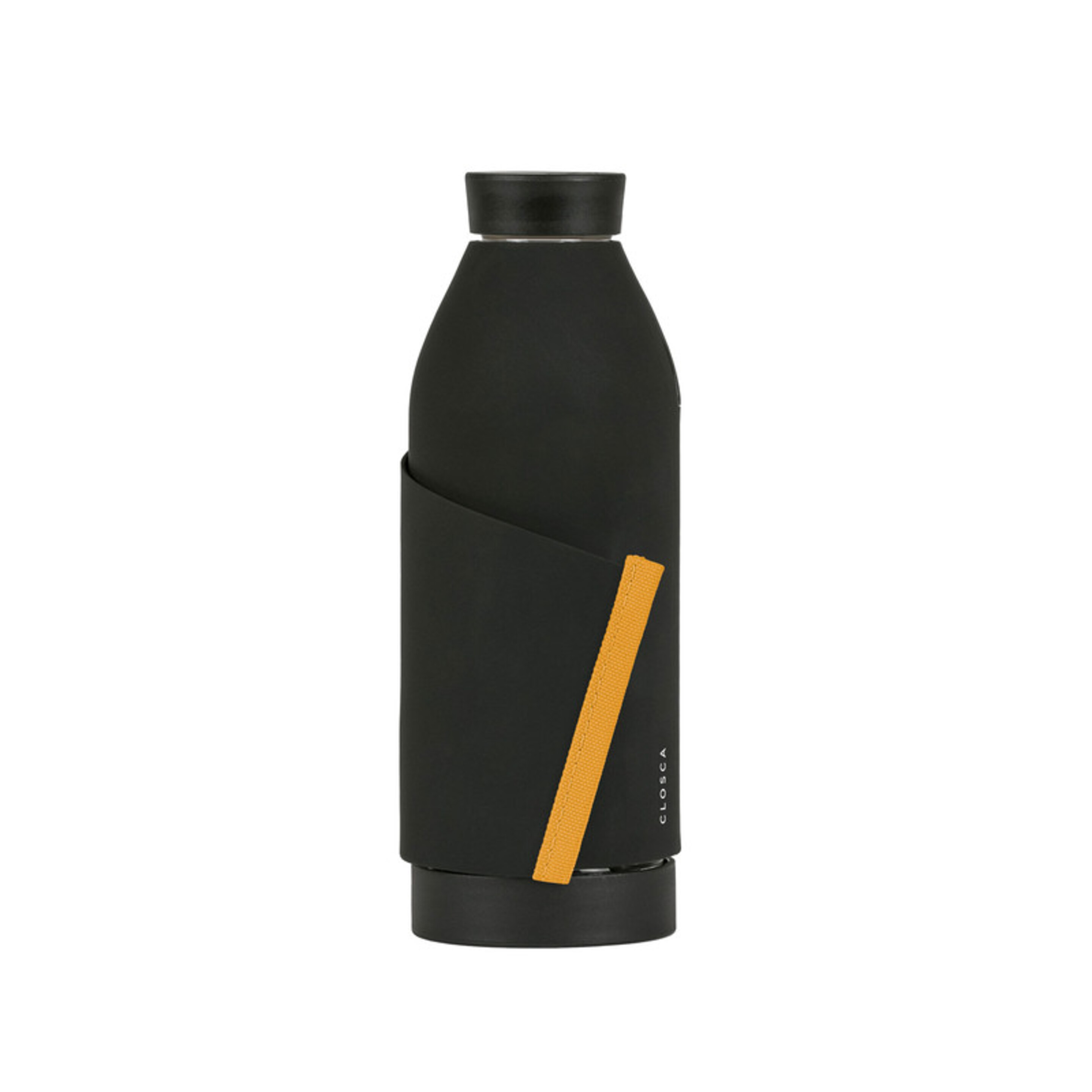 Botella De Agua Clásica De Vidrio De 420 Ml - Negro/Amarillo - Doble Apertura Y Sistema De Agarre.  MKP