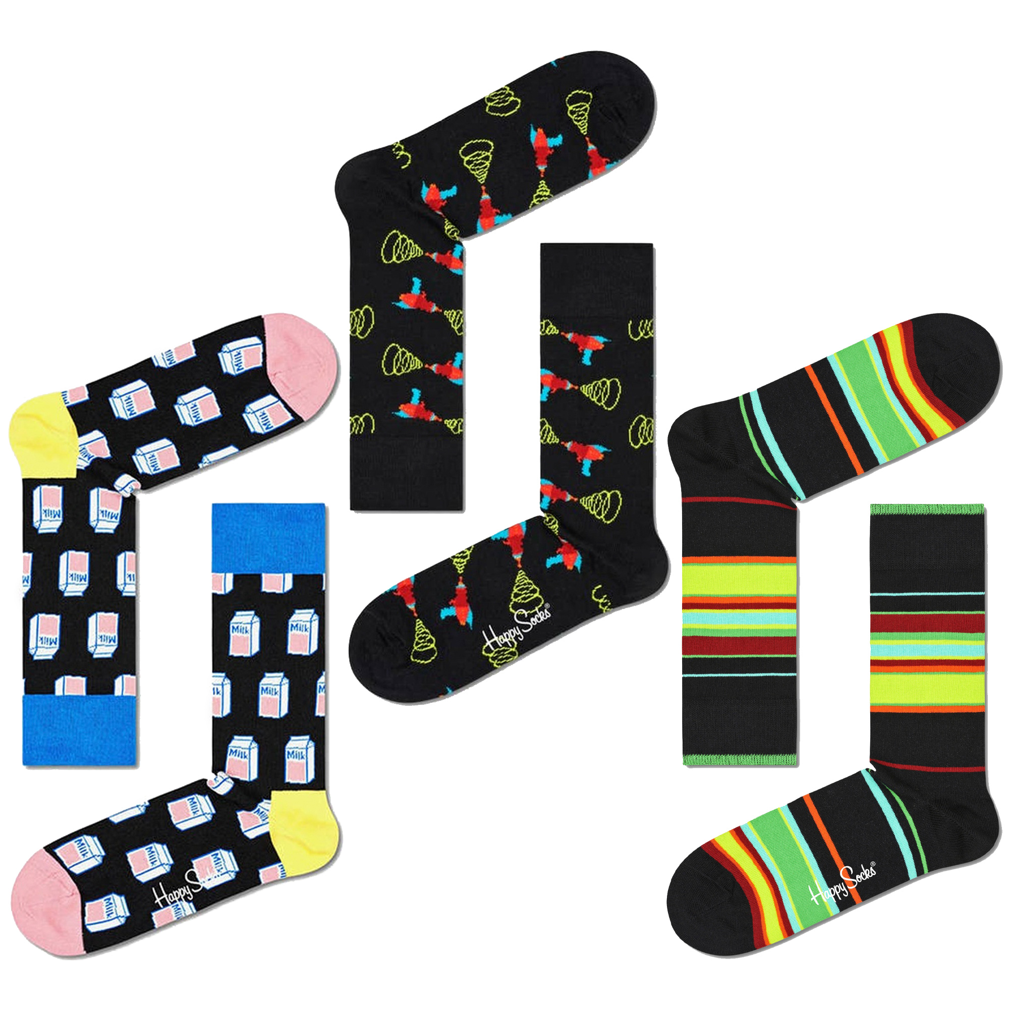 Pack 3 Pares De Meias Happy Socks Lazer Quest-magnetic Field-milk - multicolor - 