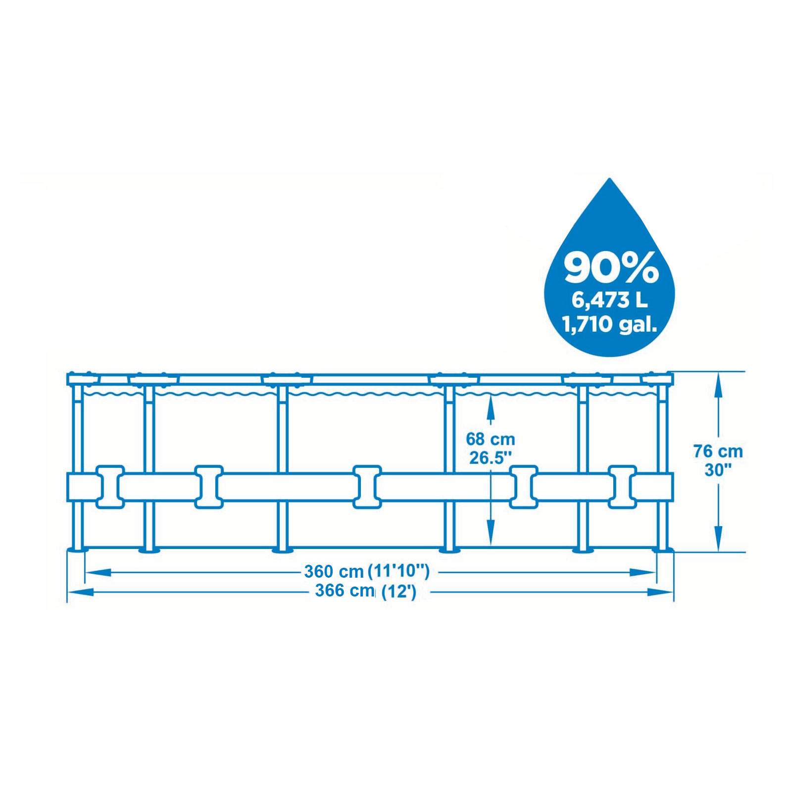 Piscina Desmontable Tubular Bestway Steel Pro Max 366x76 Cm Con Depuradora Cartucho 1.249 L/h