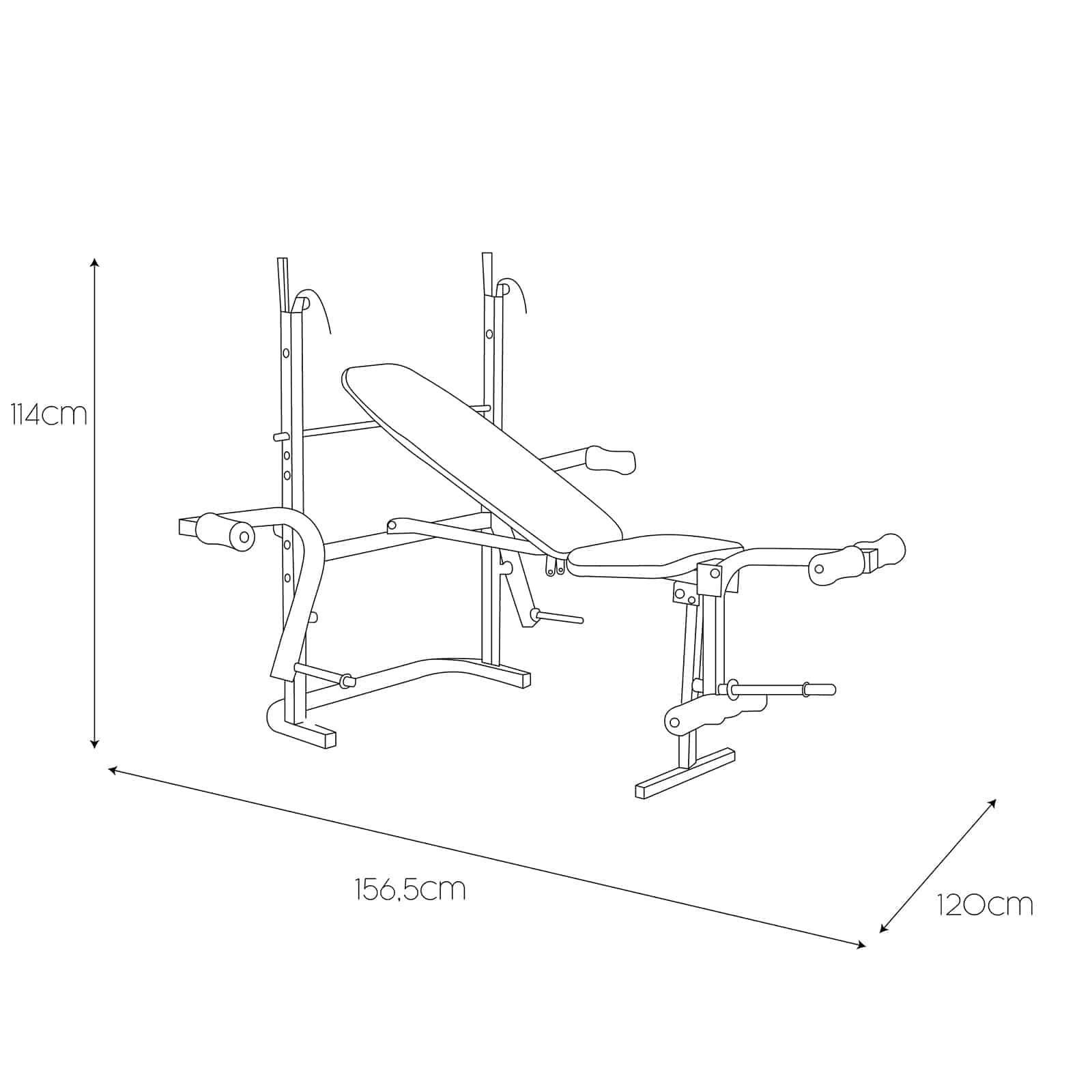 Banco De Musculación Keboo Fitness Serie 700 Plegable Y Ajustable Con 4 Posiciones 156,5x140x114 Cm